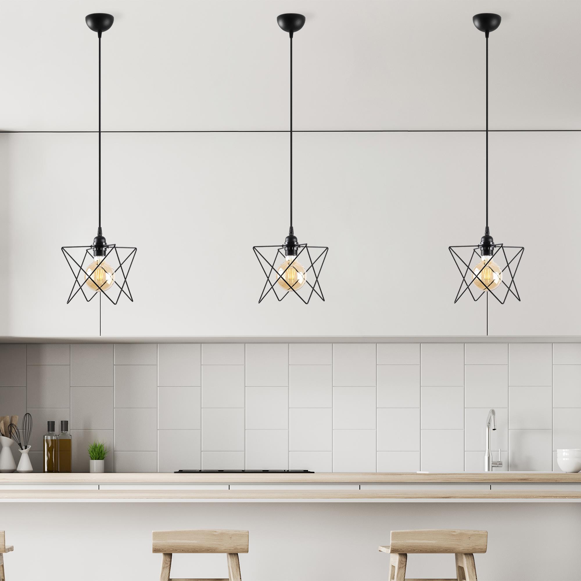 Bakkas Tekli Tel Sarkıt Avize Siyah, Modern Dekoratif Metal Lamba BAKKAS-NUS-6616