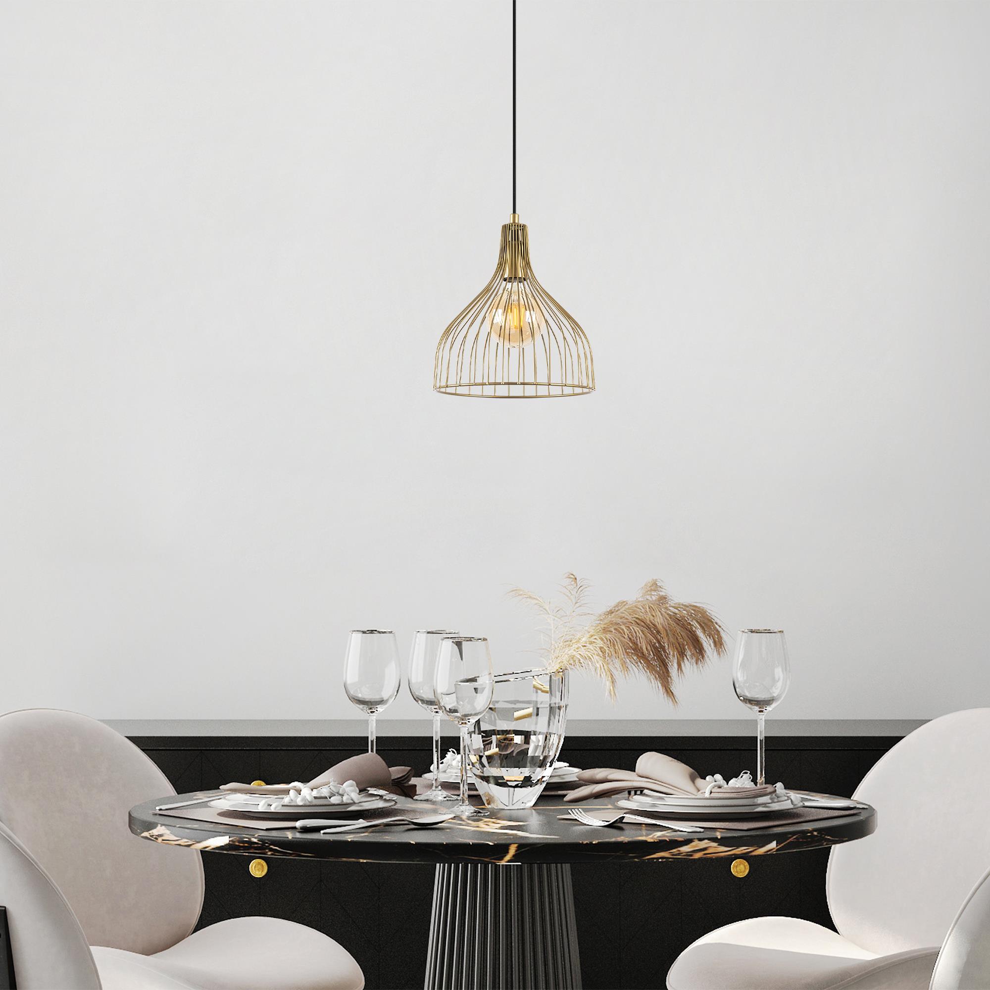 Cafu Tekli Tel Sarkıt Avize Parlak Gold, Modern Dekoratif Metal Lamba CAFU-11566
