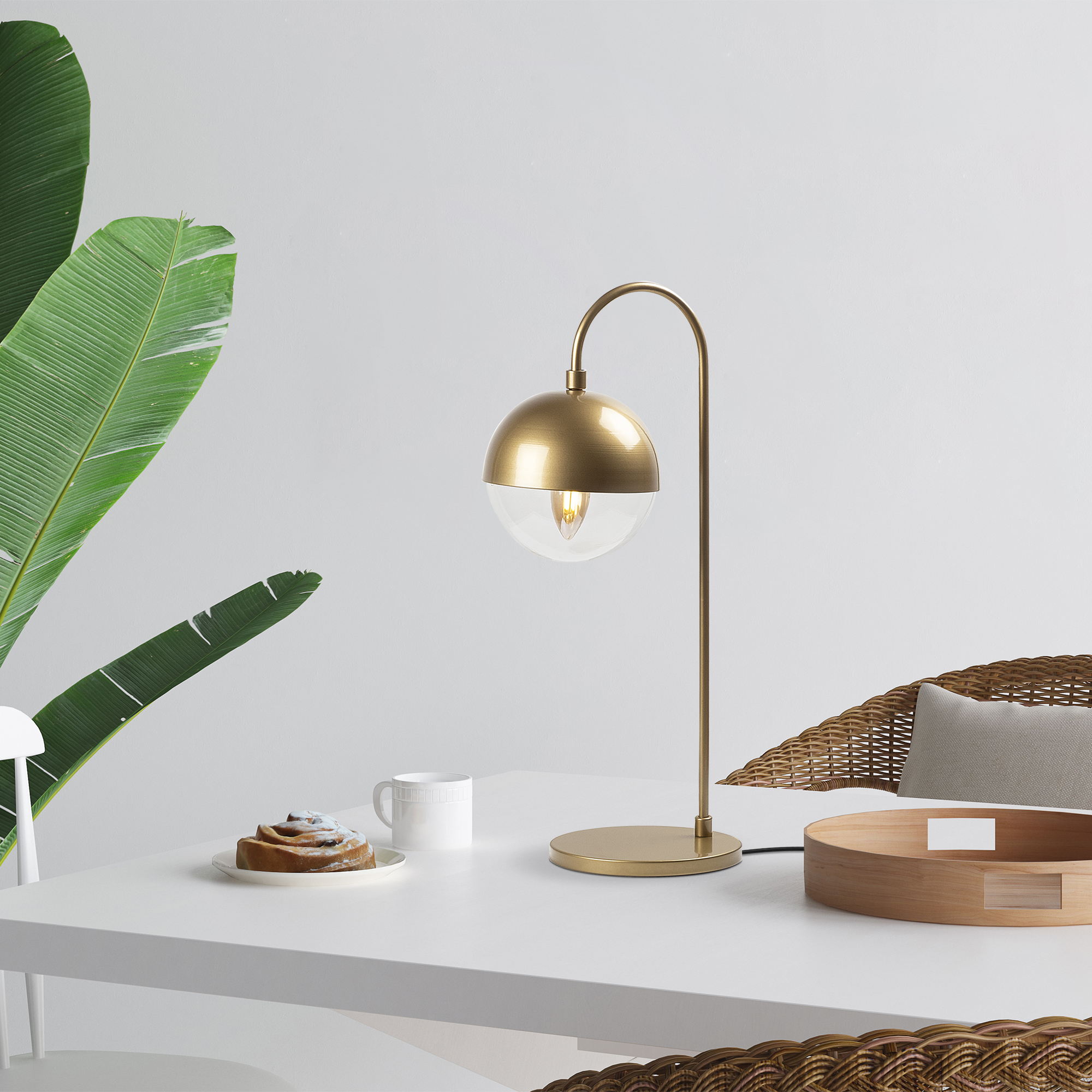 Camlı Tekli Masa Lambası Parlak Gold Horn-12201