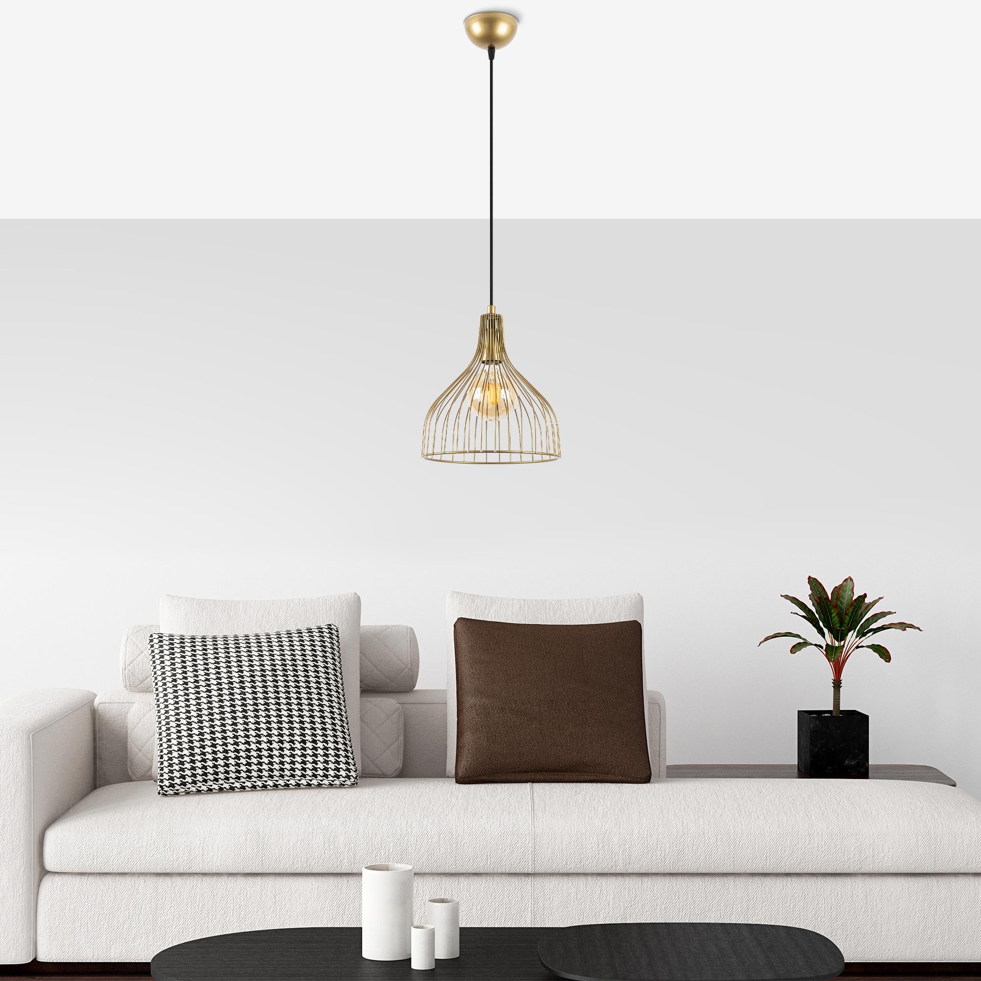Cafu Tekli Tel Sarkıt Avize Parlak Gold, Modern Dekoratif Metal Lamba CAFU-11566