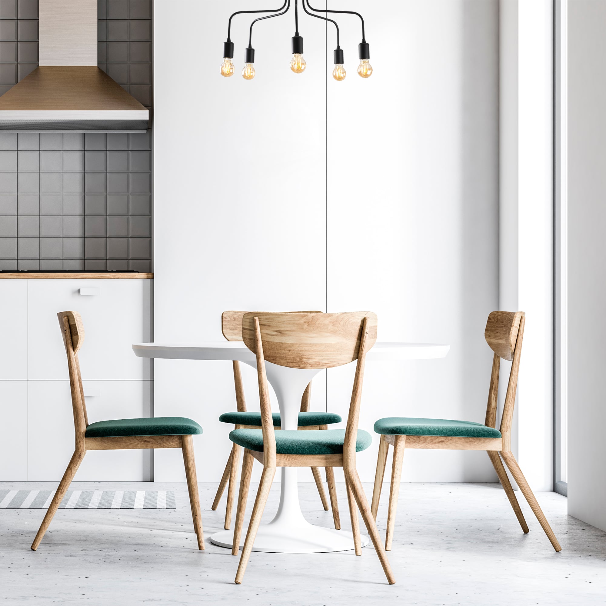 Rustik 5Li Plafönyer Pütürlü Siyah Candelabra-Nua-1182