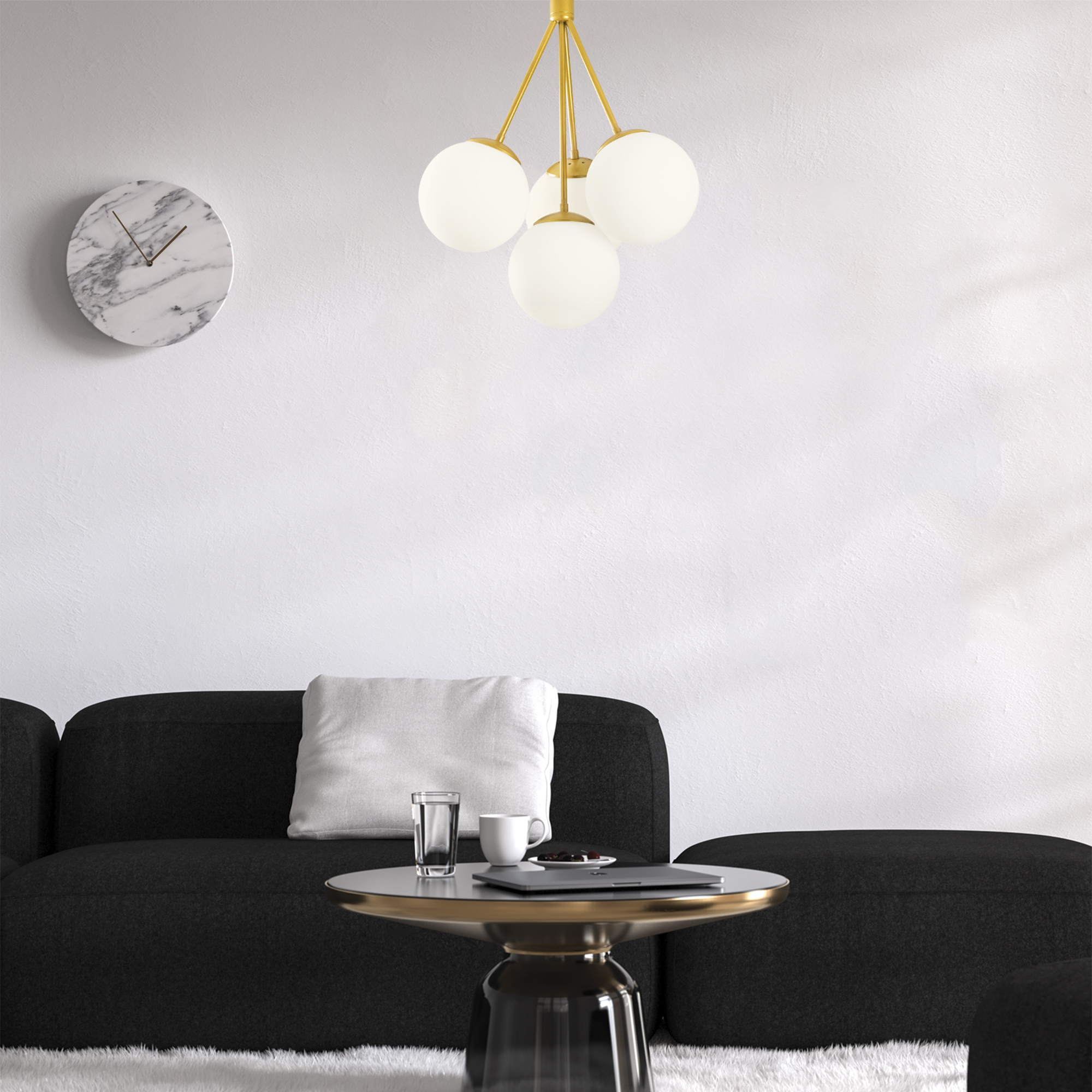 Camlı 4Lü Avize Mat Gold Mudonı-Mr-950