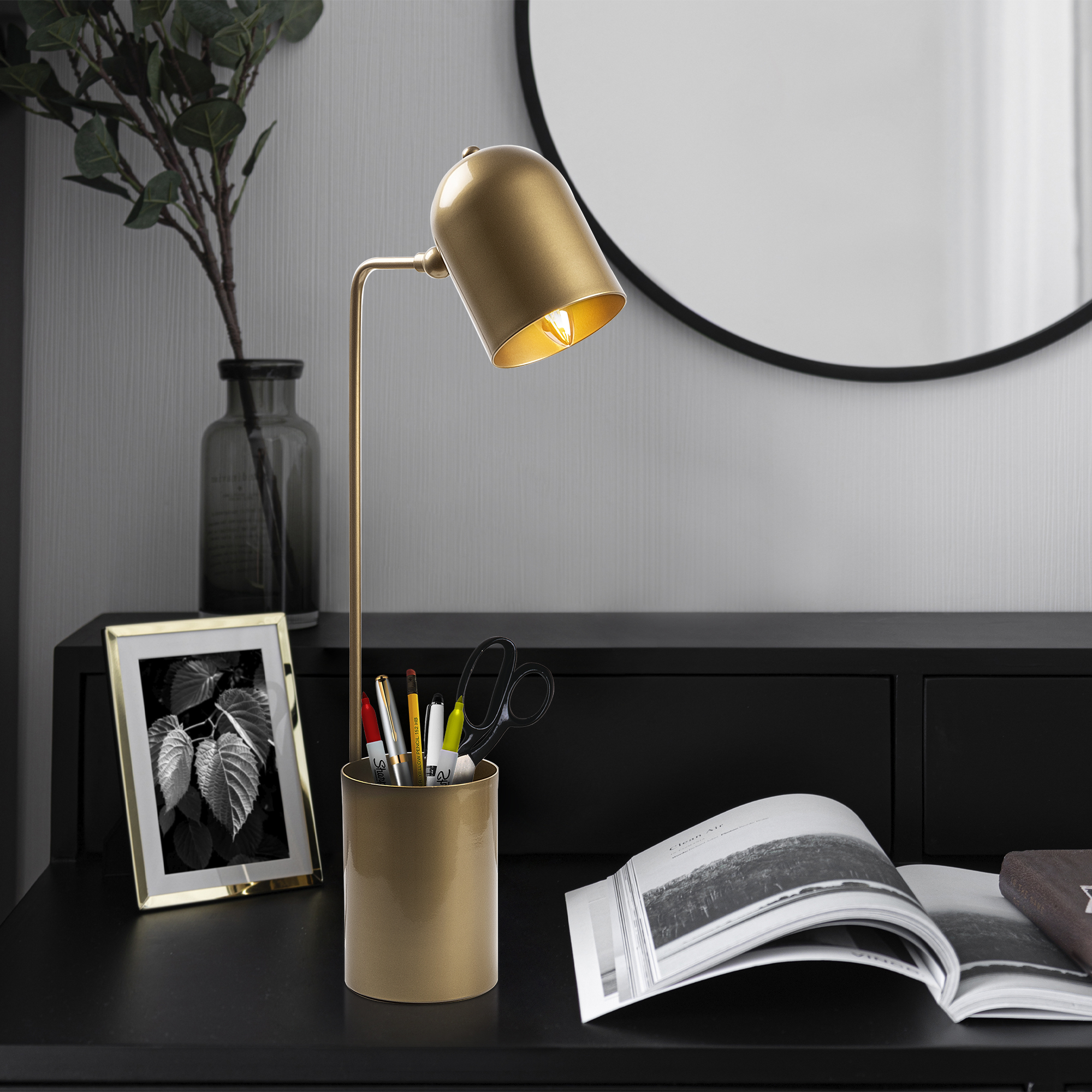 Metal Sıvama Tekli Masa Lambası Parlak Gold Pot-11490