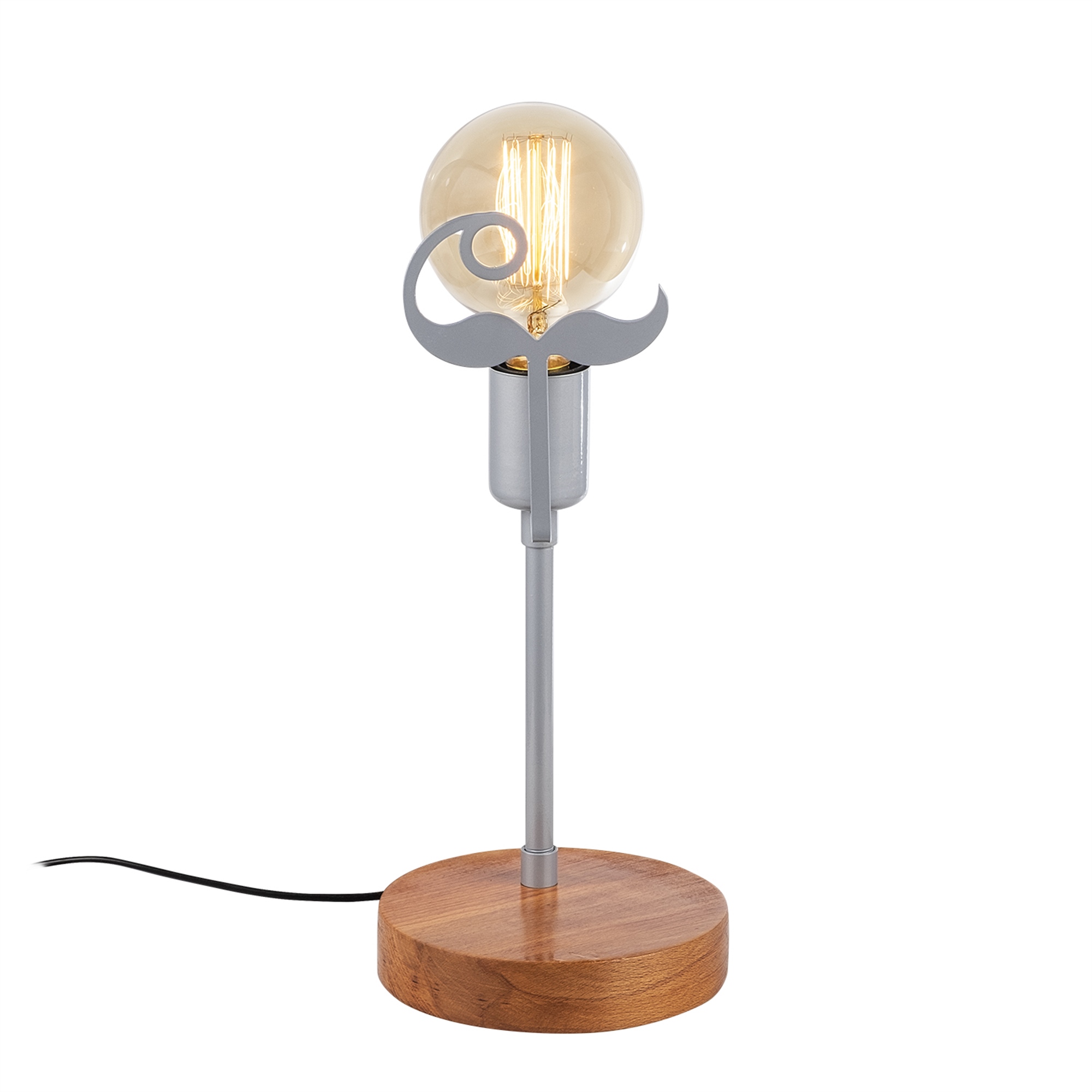 Metal Motifli Masa Lambası Natural Ahşap Silver Beamı-Mr-1018