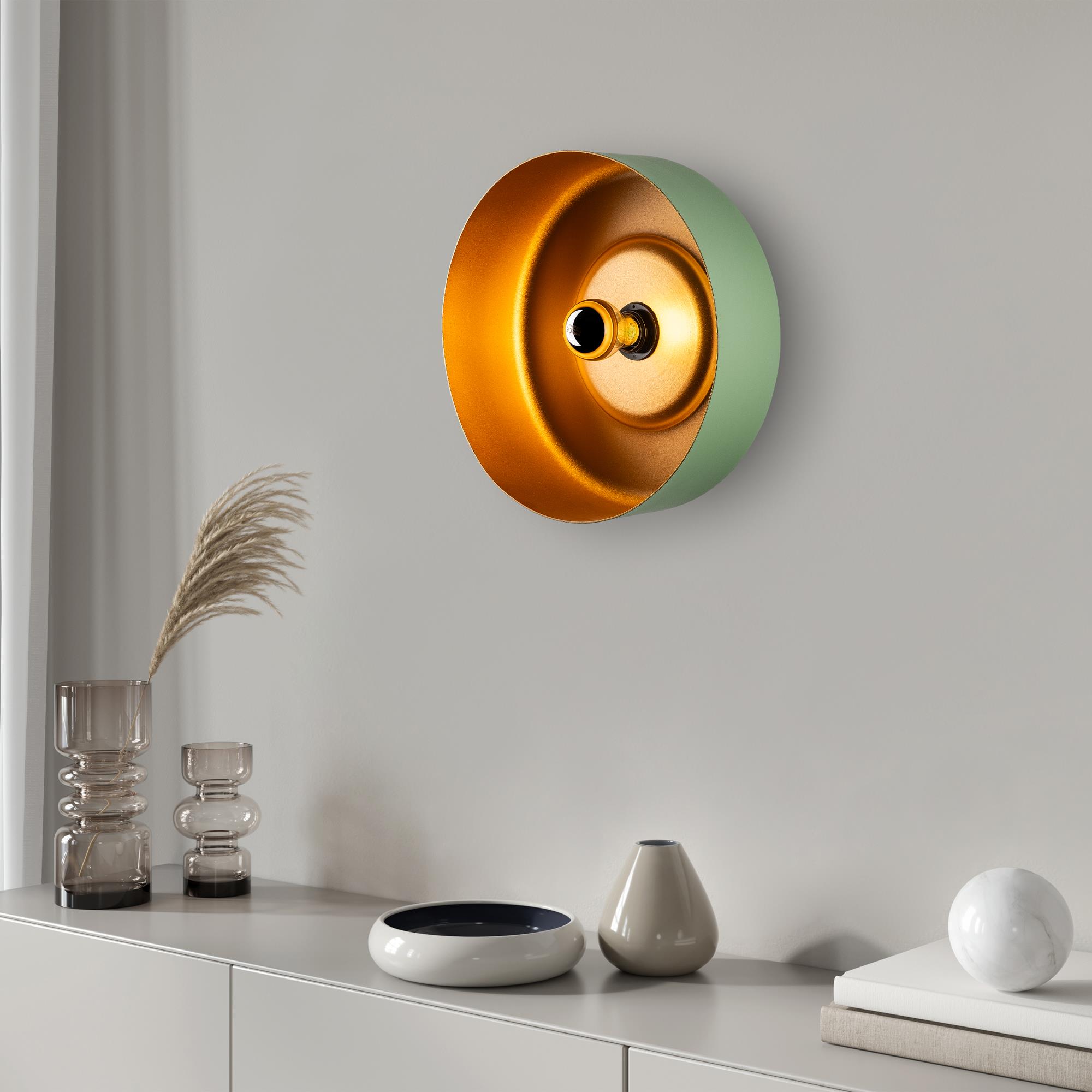 Vesta Modern Metal Sıvama Başlıklı Tekli Aplik Yeşil, Minimalist Duvar Lambası VESTA-15072