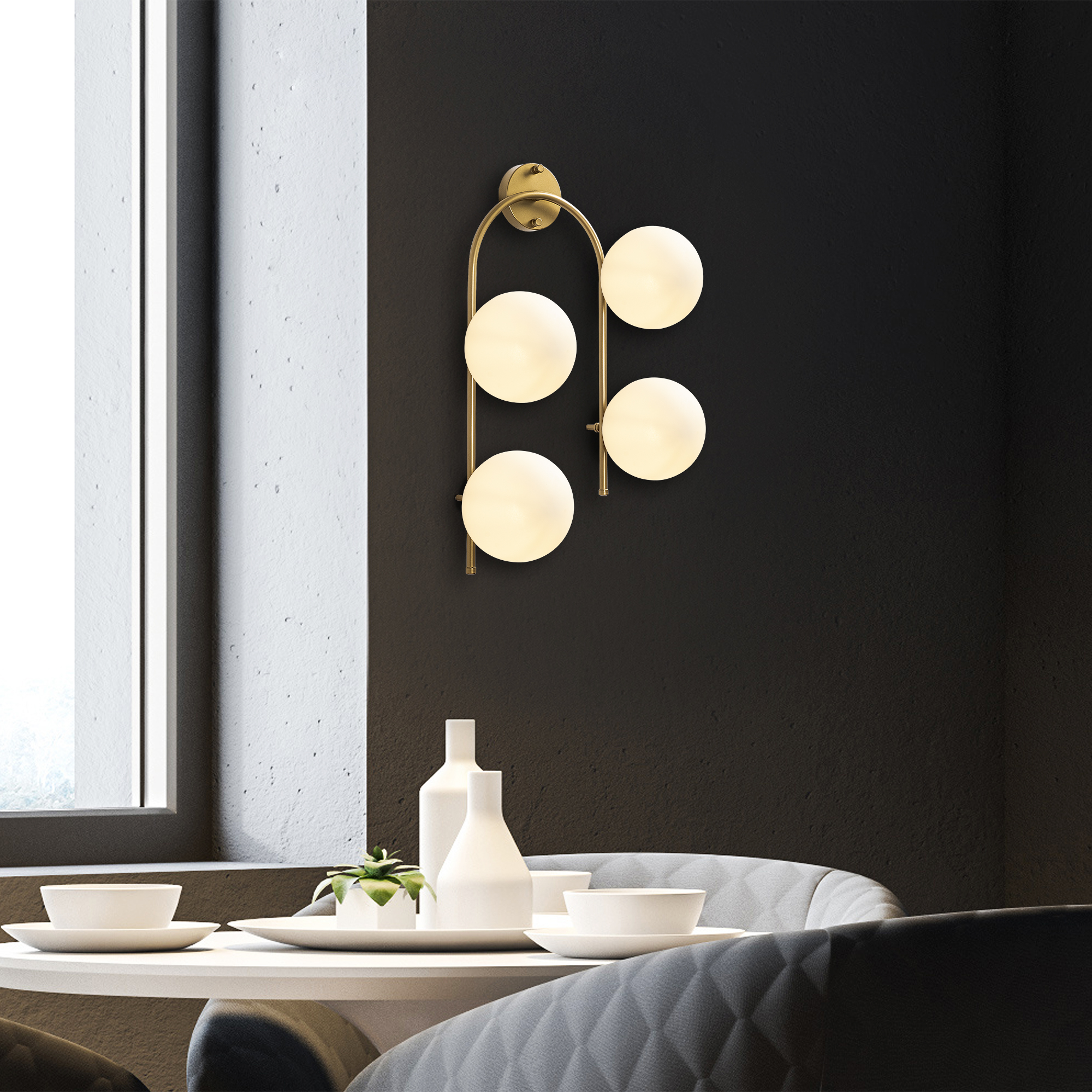 Camlı 4Lü Aplik Parlak Gold Jewel-10605