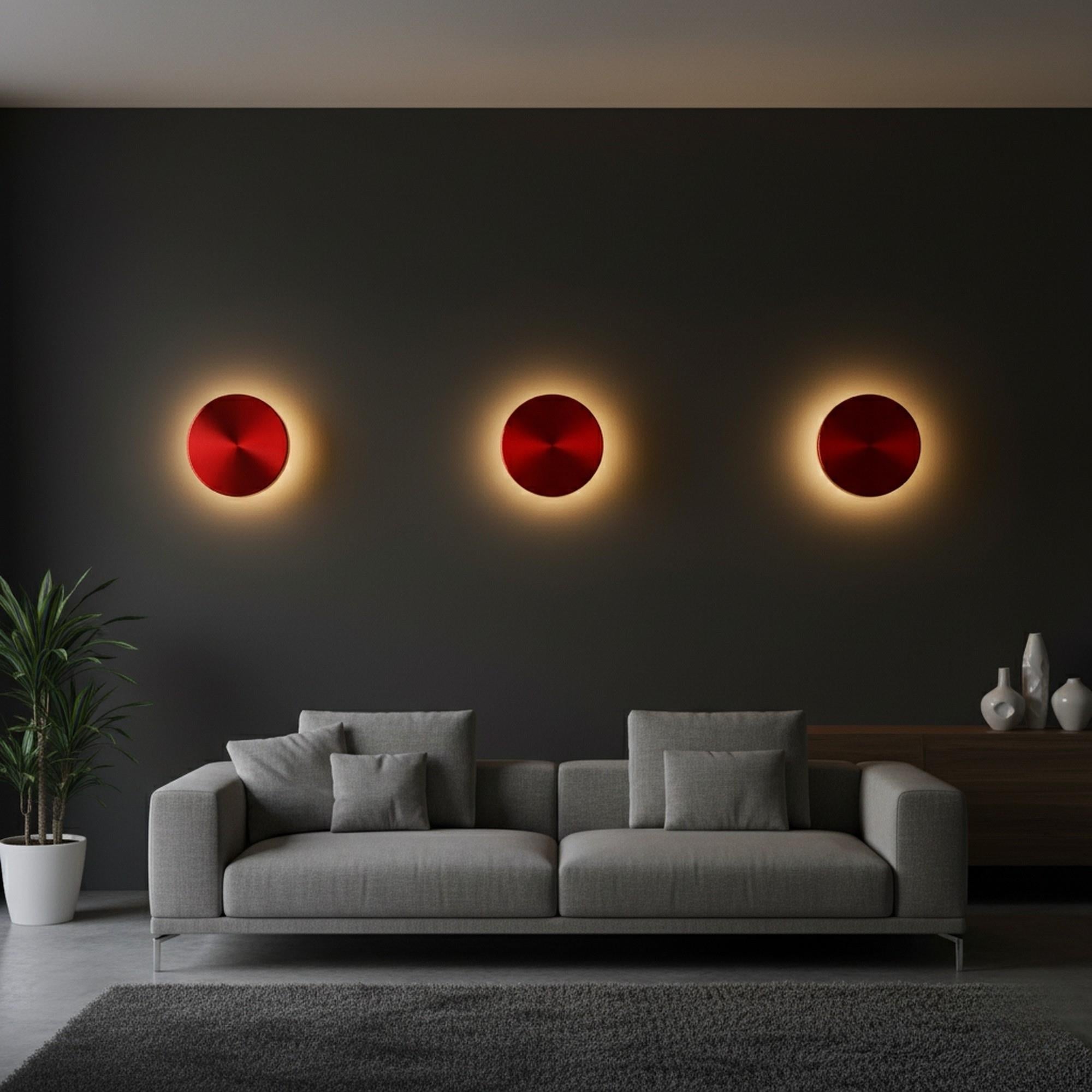 Aura Ledli Metal Sıvama Tekli Duvar Aplik Çap 20 cm,Metalik Kırmızı,Ambiyans Aydınlatma AURA-15520-L