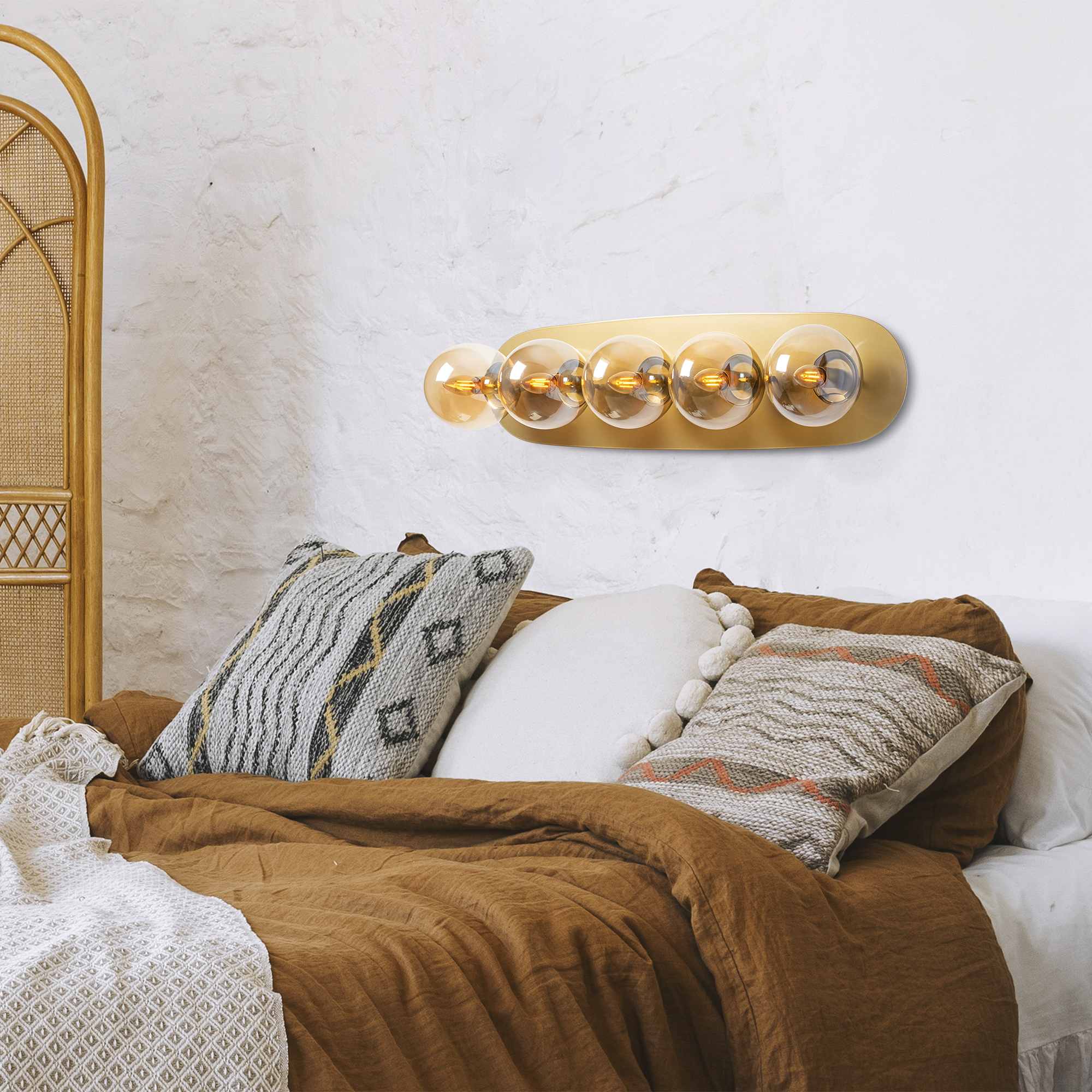 Camlı 5Li Aplik Parlak Gold Well-11726