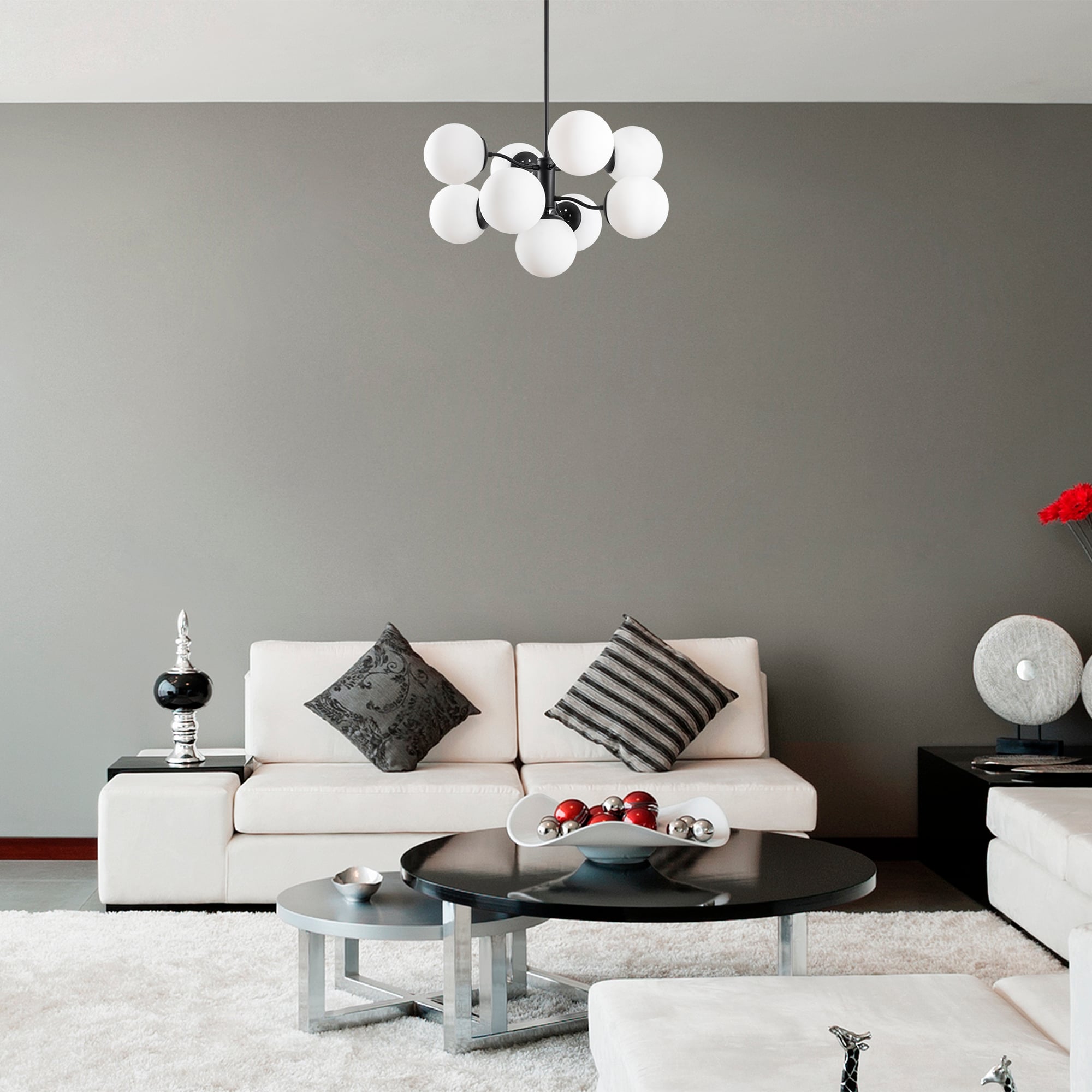Camlı 9Lu Avize Pütürlü Siyah Mudonı-Mr-836-1