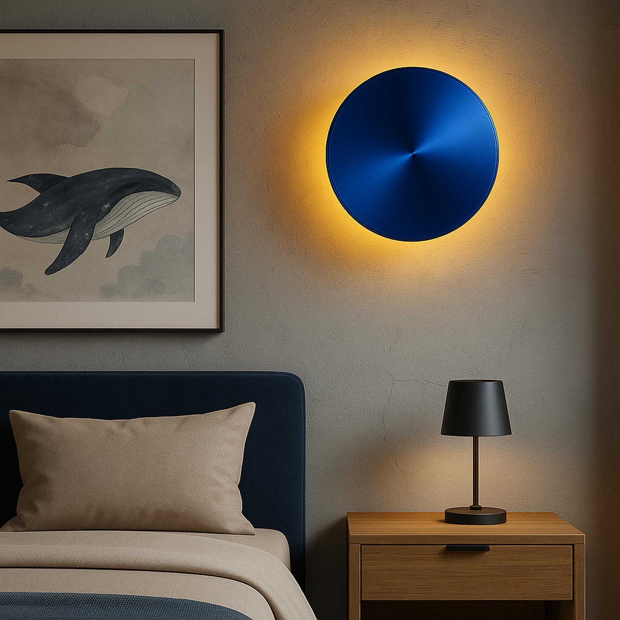 Aura Ledli Metal Sıvama Tekli Duvar Aplik Çap 20 cm,Metalik Mavi,Ambiyans Aydınlatma AURA-15520-L