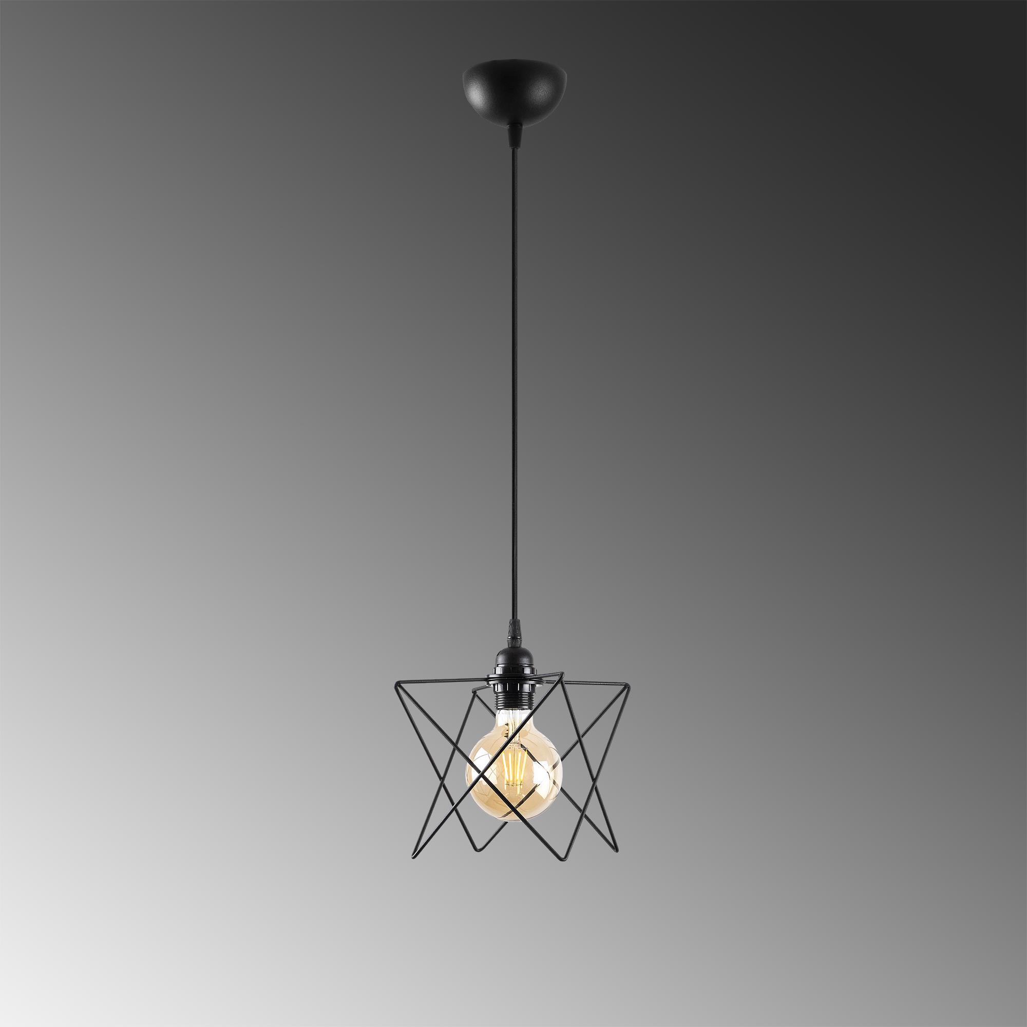 Bakkas Tekli Tel Sarkıt Avize Siyah, Modern Dekoratif Metal Lamba BAKKAS-NUS-6616