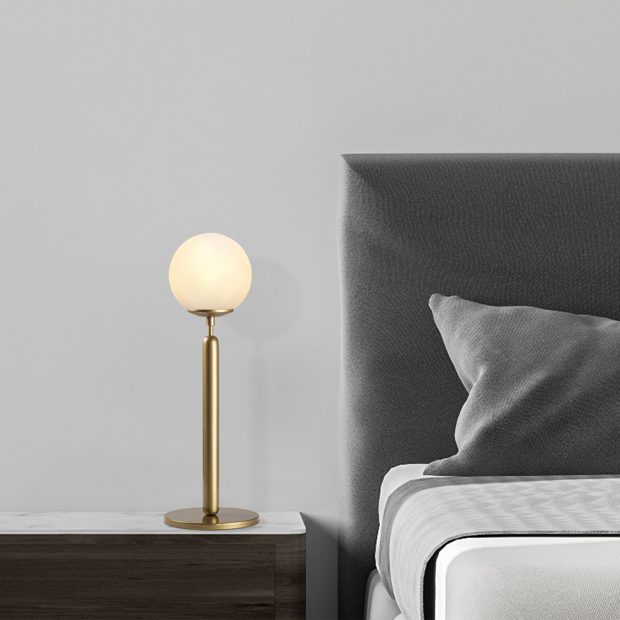 Eskitme Beyaz Camlı Metal Masa Lambası Küre Glop Başlık E14 Duy Modern Salon Abajur,KING-11463