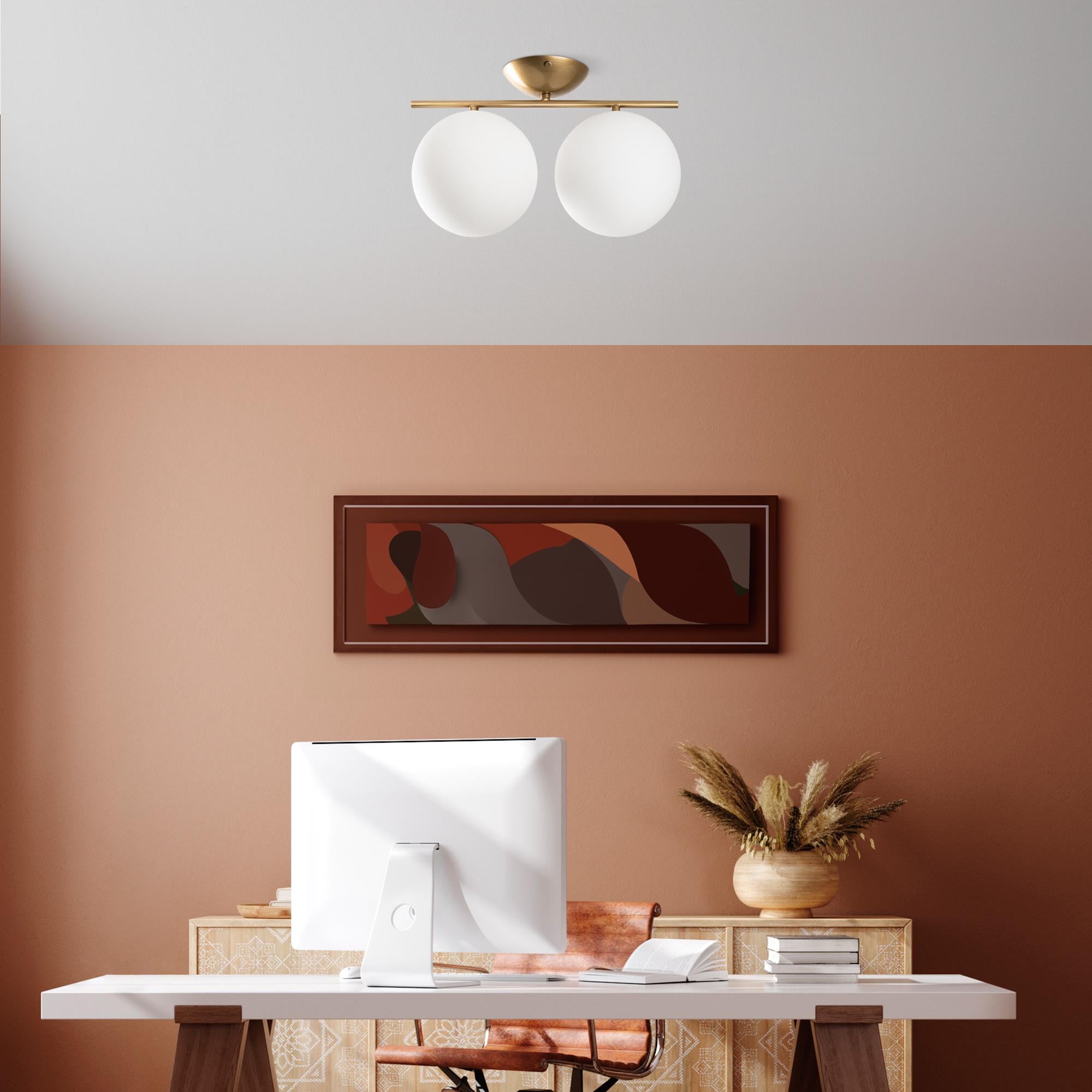 Luminar Modern 2Li Glop Cam Plafönyer Avize Parlak Gold, Dekoratif Tavan Aydınlatma LUMINAR-14116