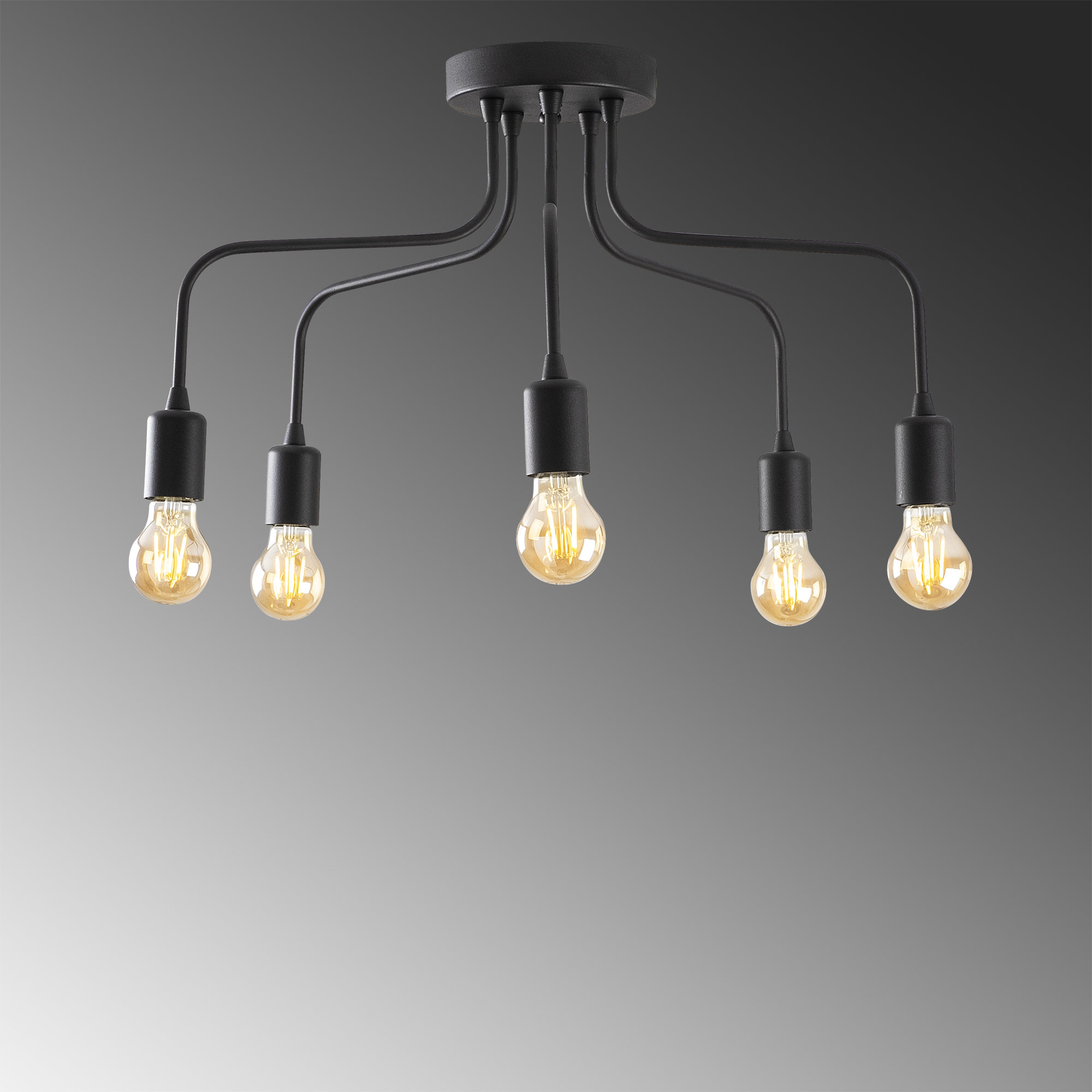 Rustik 5Li Plafönyer Pütürlü Siyah Candelabra-Nua-1182