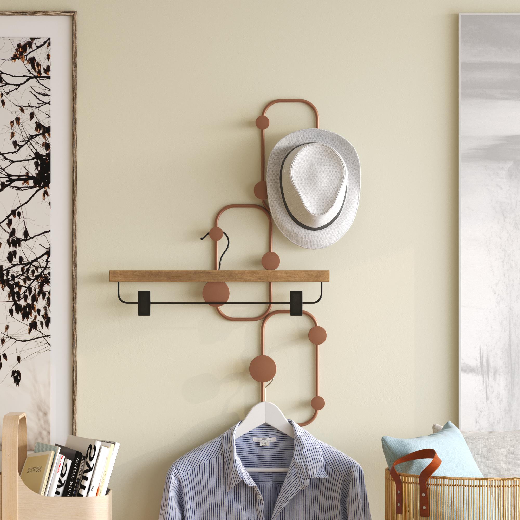 Mat Bakır Metal Duvar Askısı Dekoratif Modern Tasarım Antre Banyo Hol Portmanto Askılığı,AMT-011-C