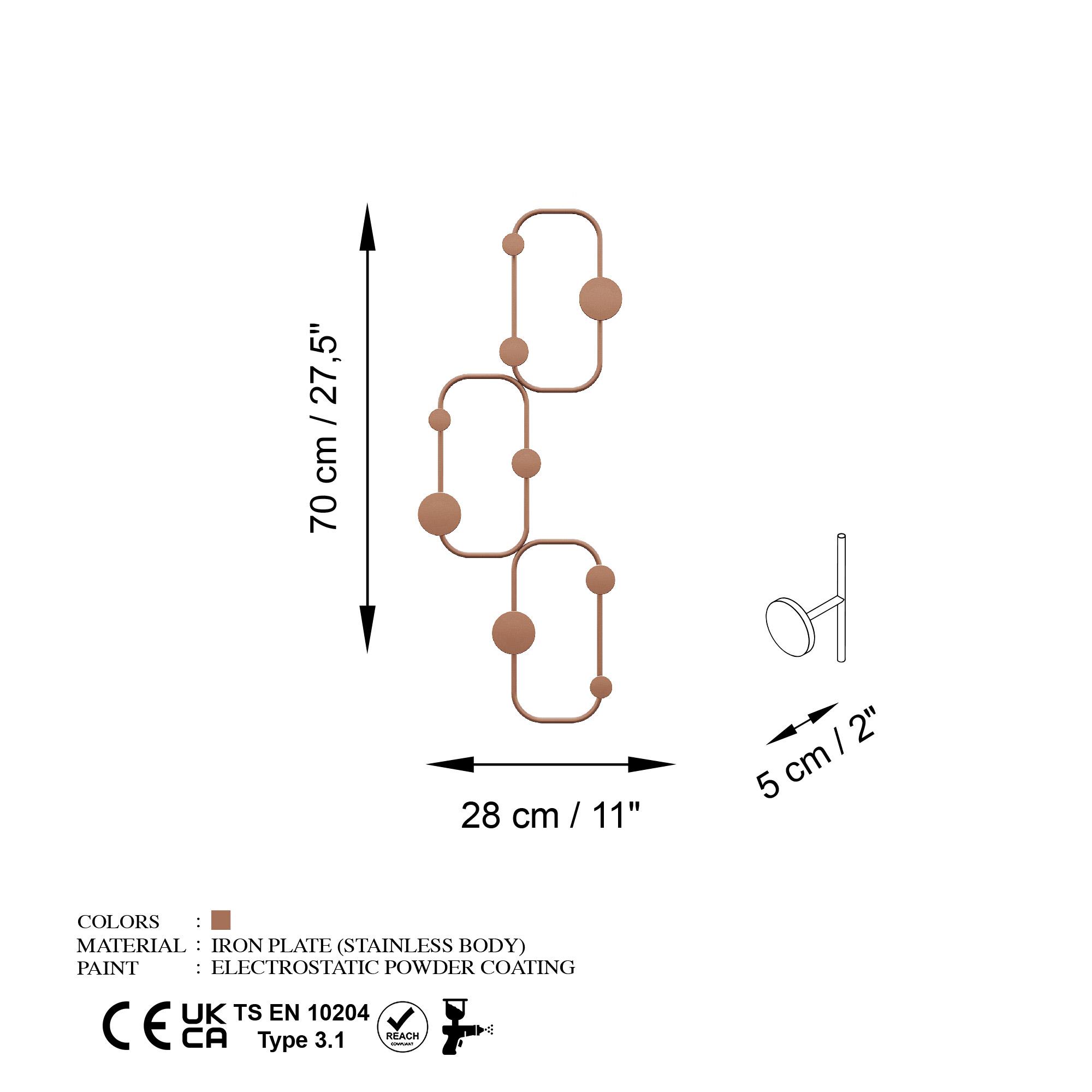 Mat Bakır Metal Duvar Askısı Dekoratif Modern Tasarım Antre Banyo Hol Portmanto Askılığı,AMT-011-C