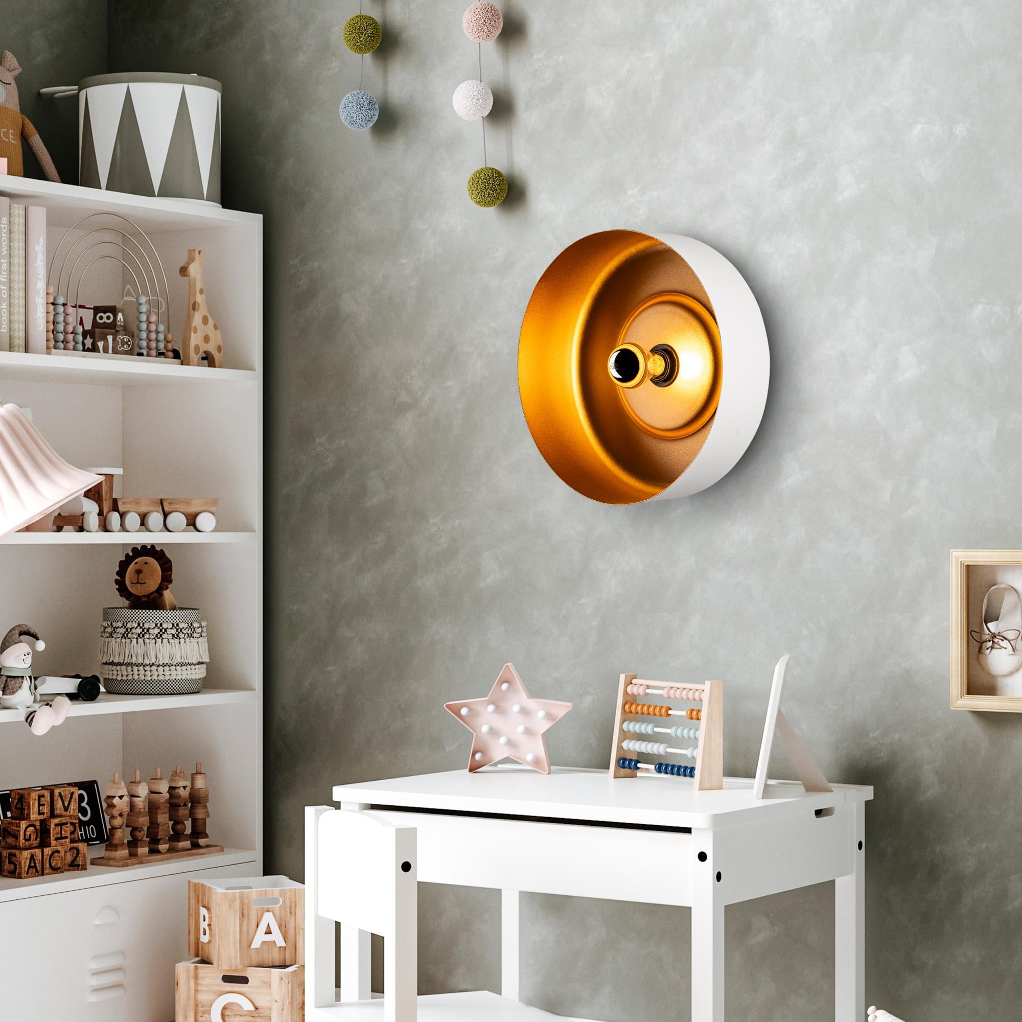 Vesta Modern Metal Sıvama Başlıklı Tekli Aplik Beyaz, Minimalist Duvar Lambası VESTA-15073