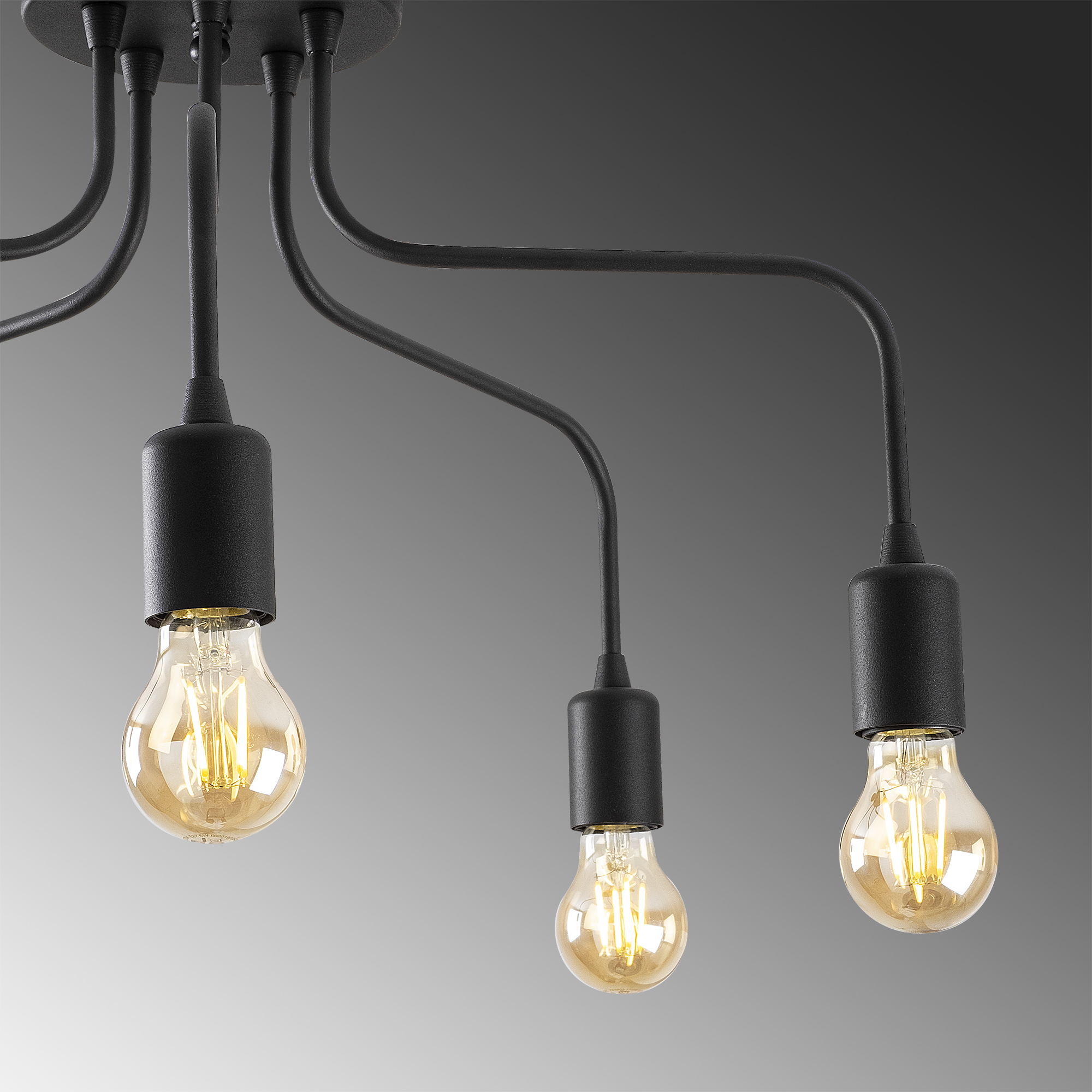Rustik 5Li Plafönyer Pütürlü Siyah Candelabra-Nua-1182