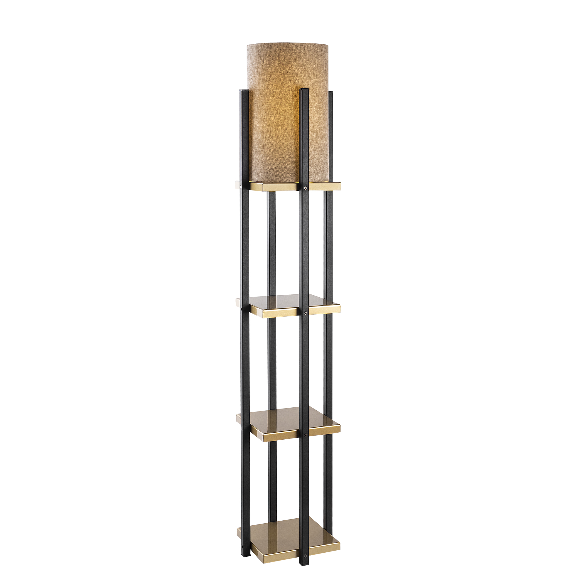Abajur Başlıklı Raflı Lambader Pütürlü Siyah Parlak Gold | Shelflamp-7116