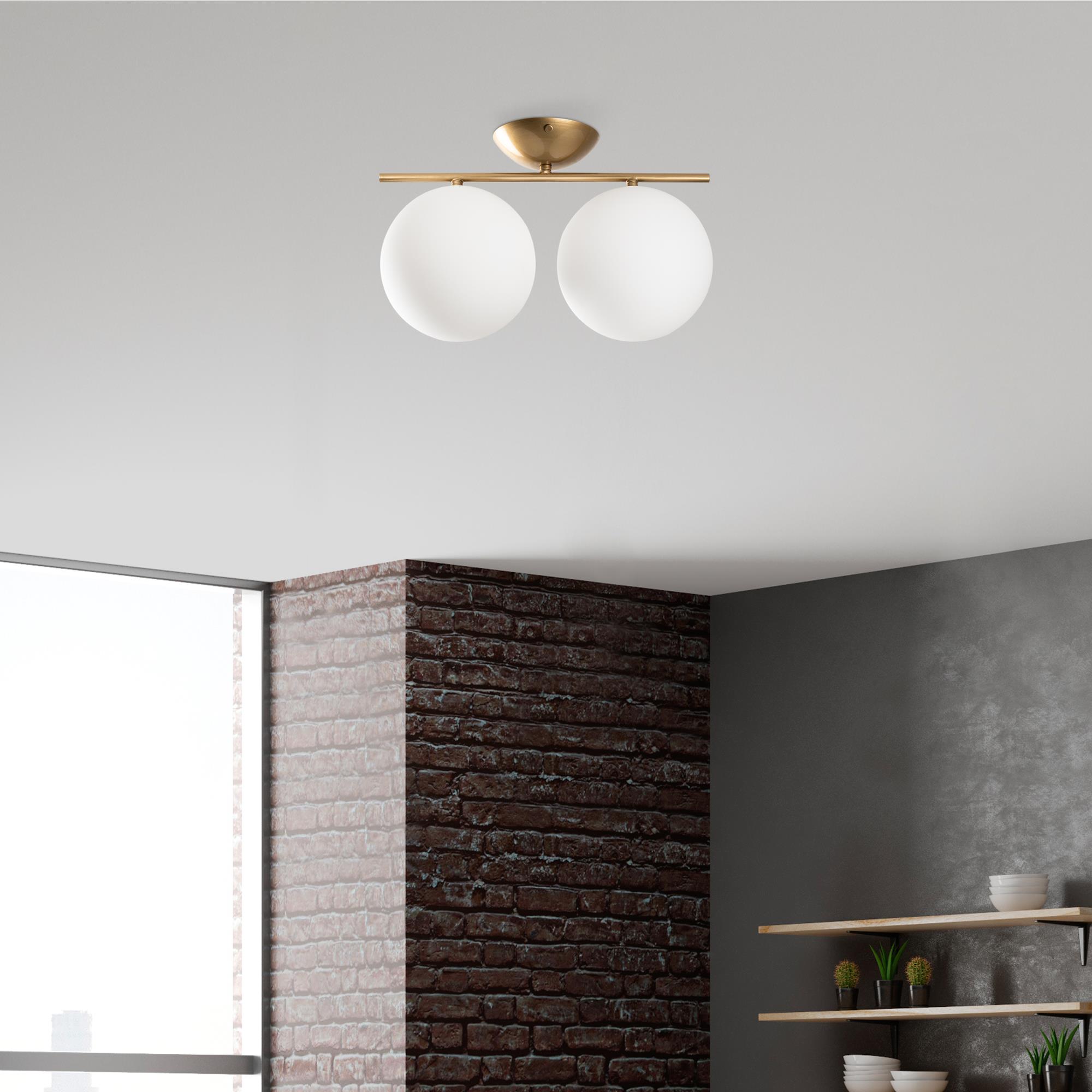 Luminar Modern 2Li Glop Cam Plafönyer Avize Parlak Gold, Dekoratif Tavan Aydınlatma LUMINAR-14116
