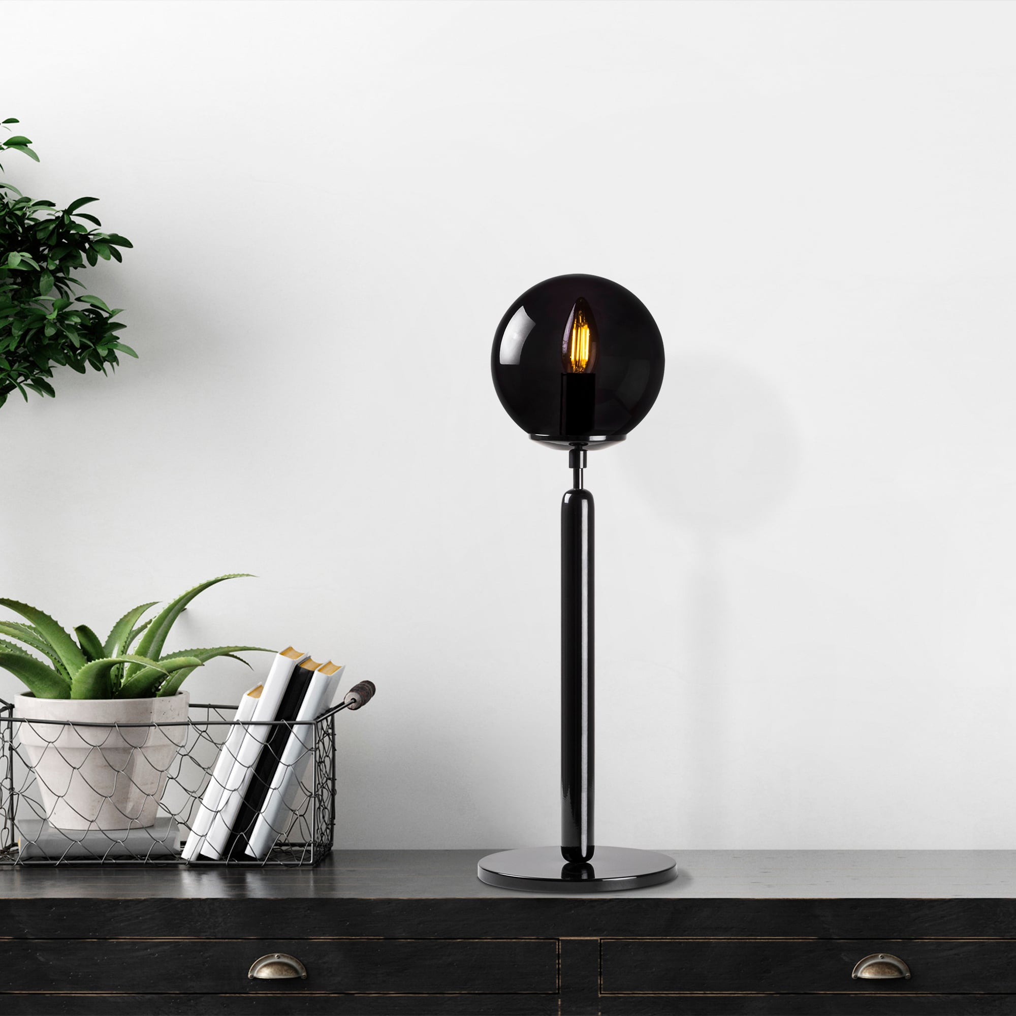 Modern Metal Masa Lambası Küre Glop Cam Başlıklı E14 Duy Minimal Tasarım Abajur,KING-11460