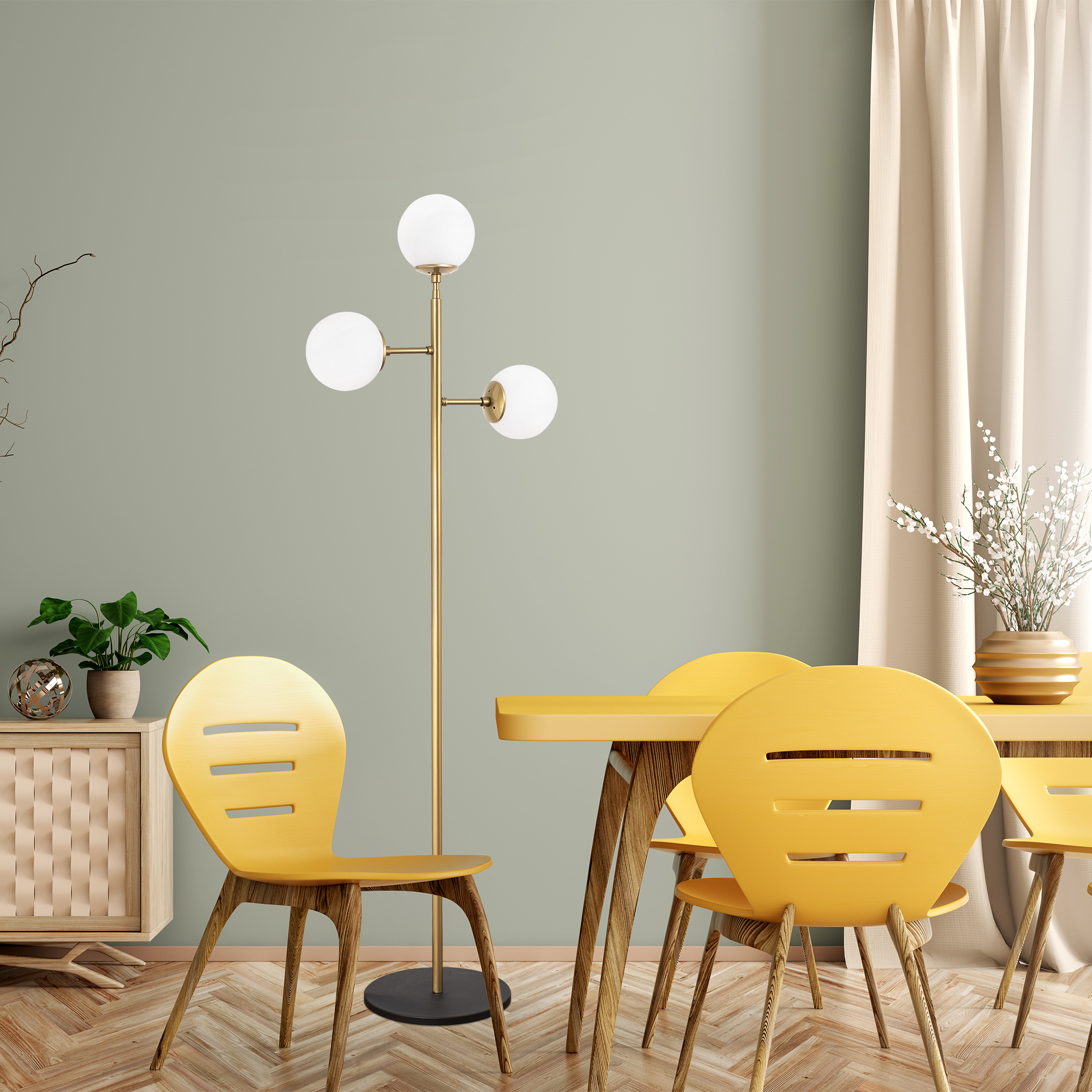 Camlı 3Lü Lambader Parlak Gold Atmaca-10290