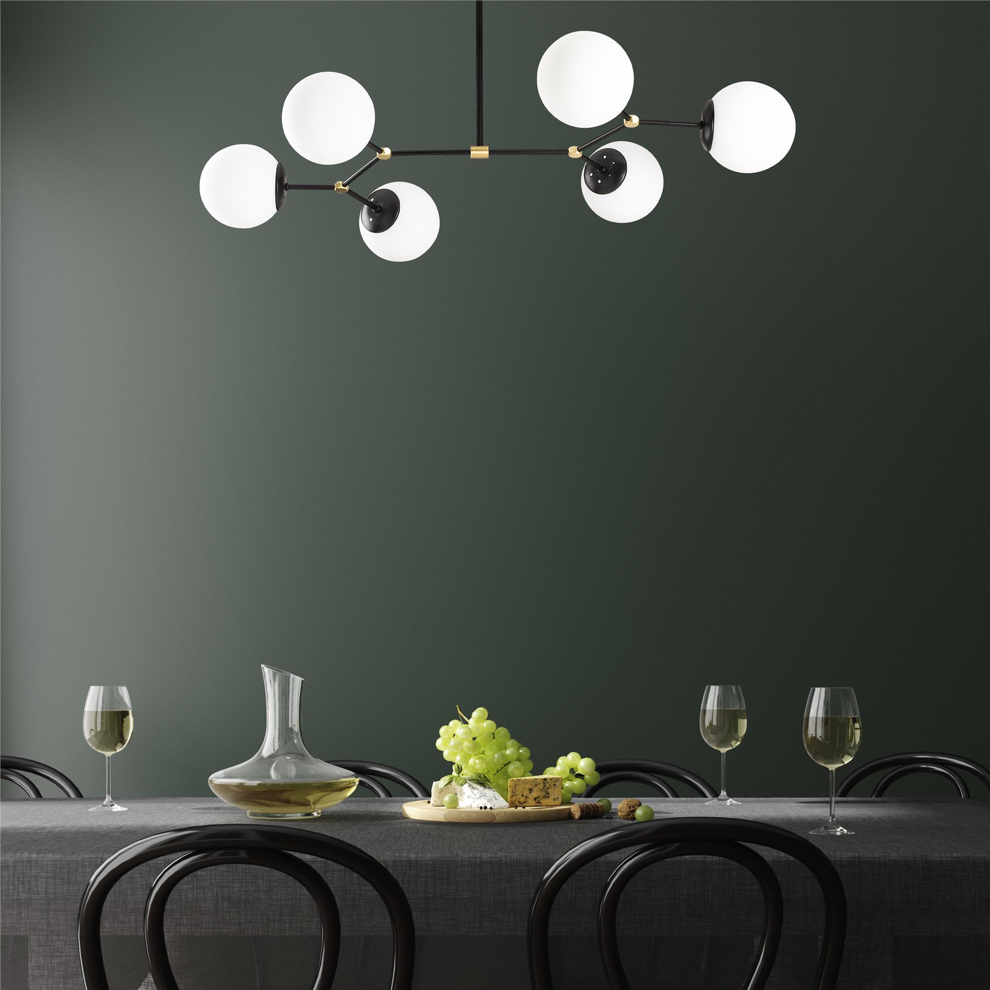 Modern 6 Kollu Ahtapot Avize Beyaz Glop Camlı Metal Salon Avizesi E27 Duylu,DAMAR-6321