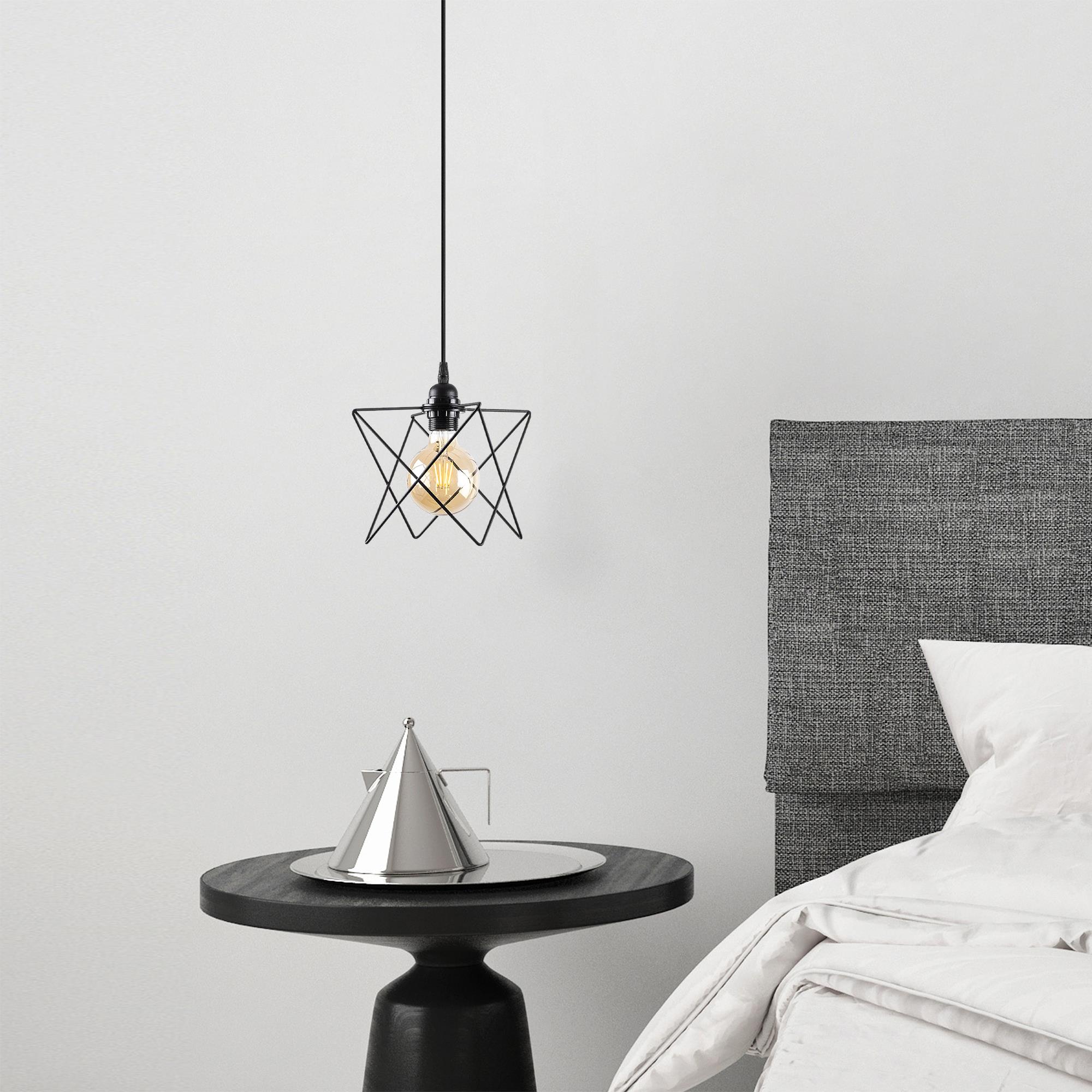 Bakkas Tekli Tel Sarkıt Avize Siyah, Modern Dekoratif Metal Lamba BAKKAS-NUS-6616