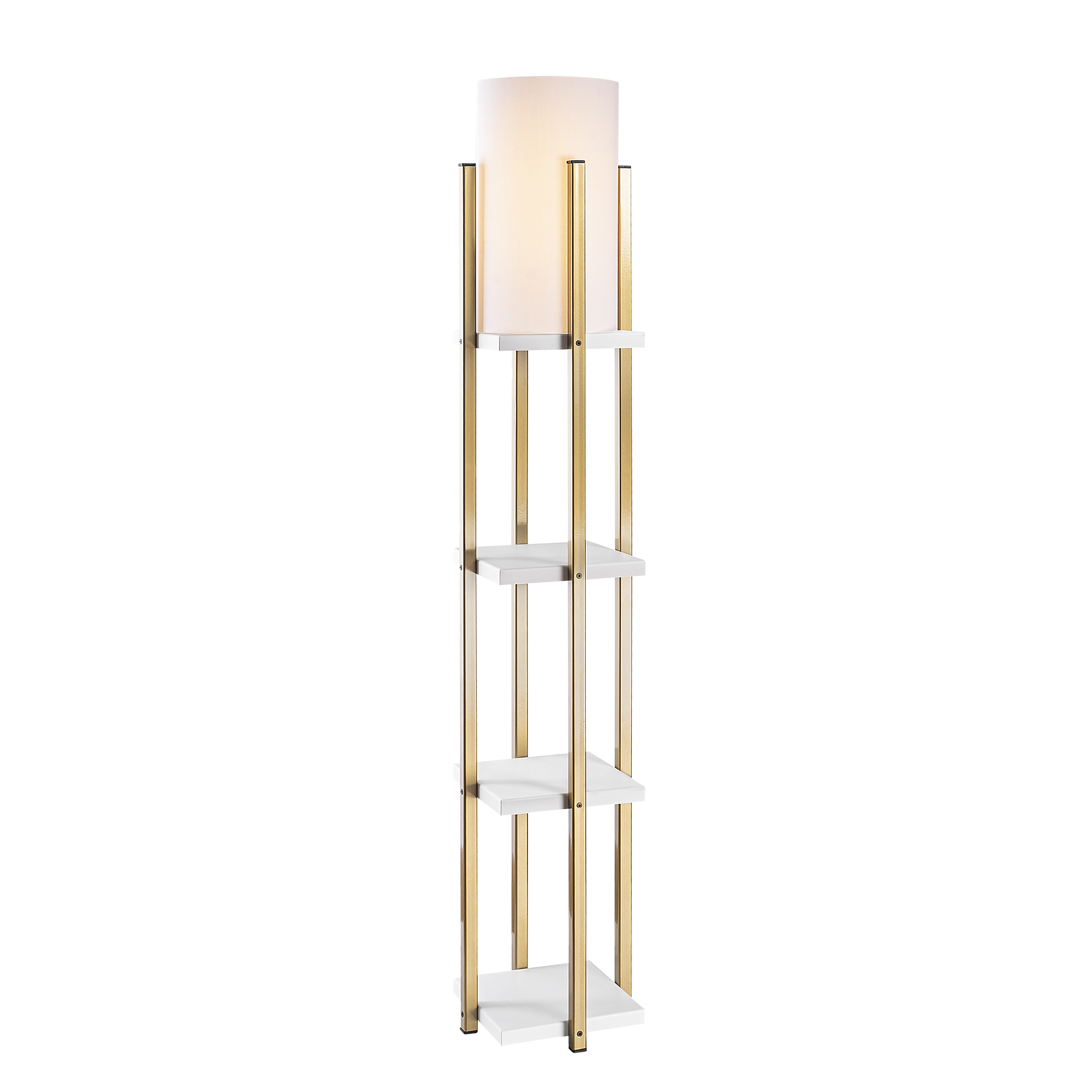Abajur Başlıklı Raflı Lambader Parlak Gold Beyaz Shelflamp-7119