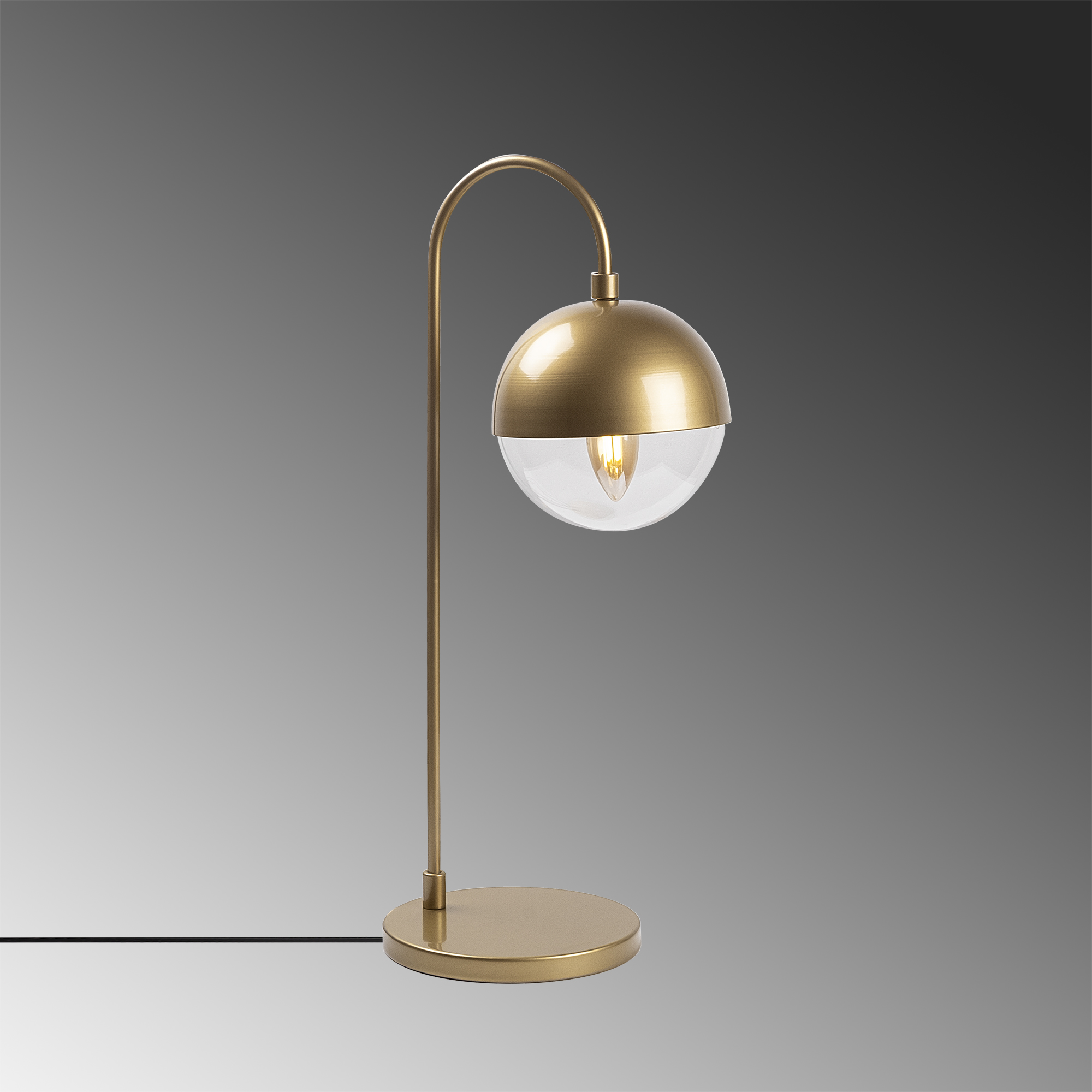Camlı Tekli Masa Lambası Parlak Gold Horn-12201