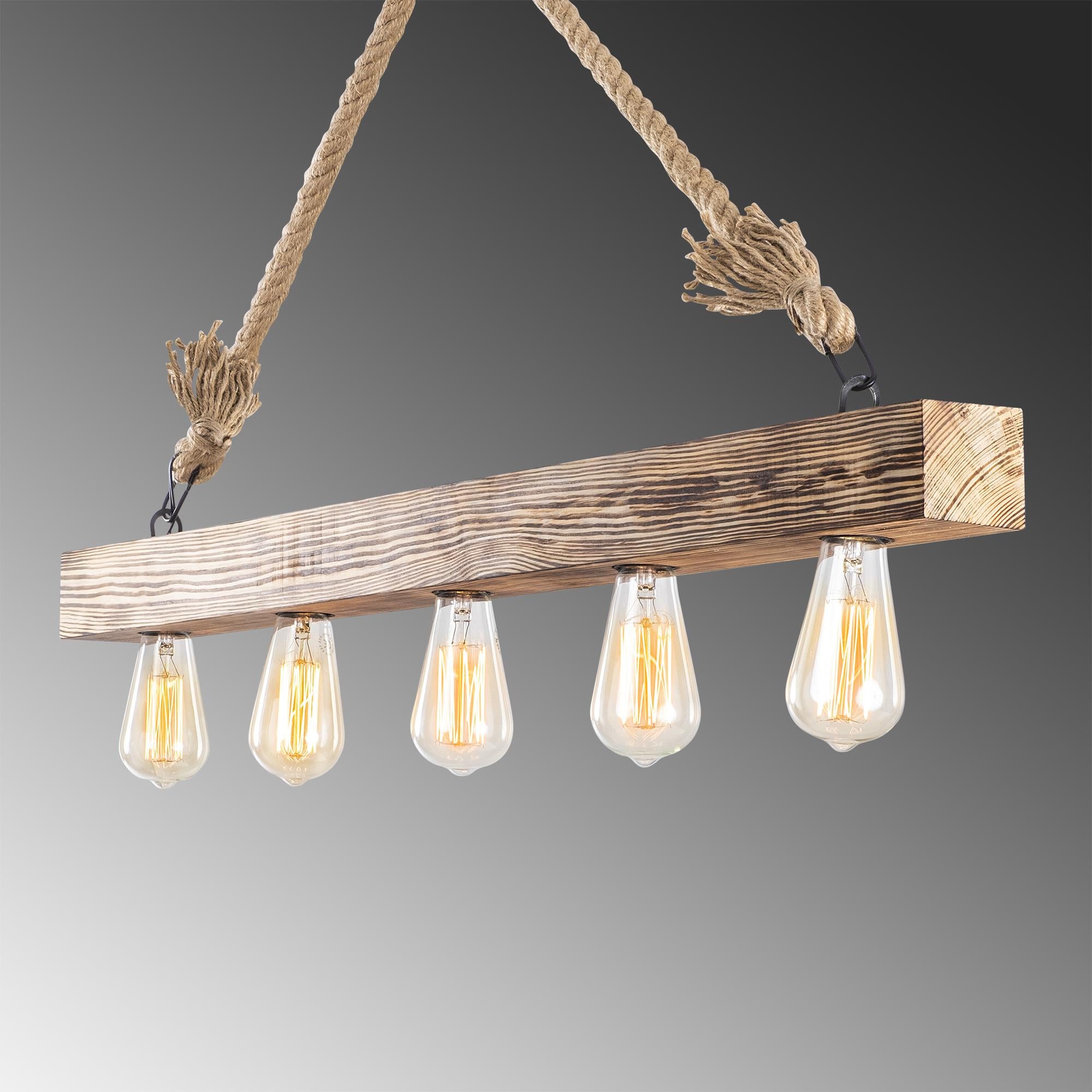 Ahşap 5Li Avize Natural Ahşap Erebos-106
