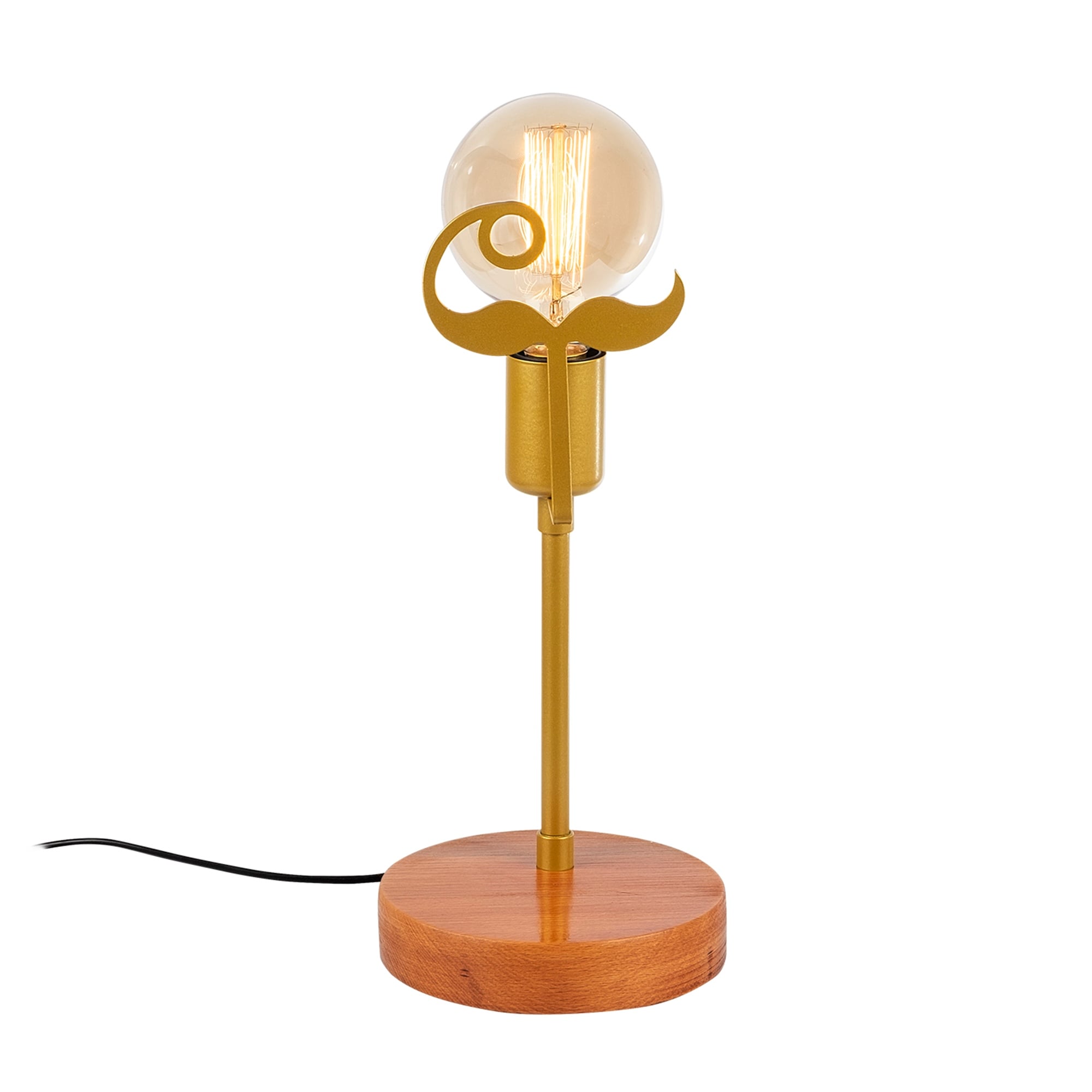 Metal Motifli Masa Lambası Natural Ahşap Parlak Gold | Beamı-Mr-1017