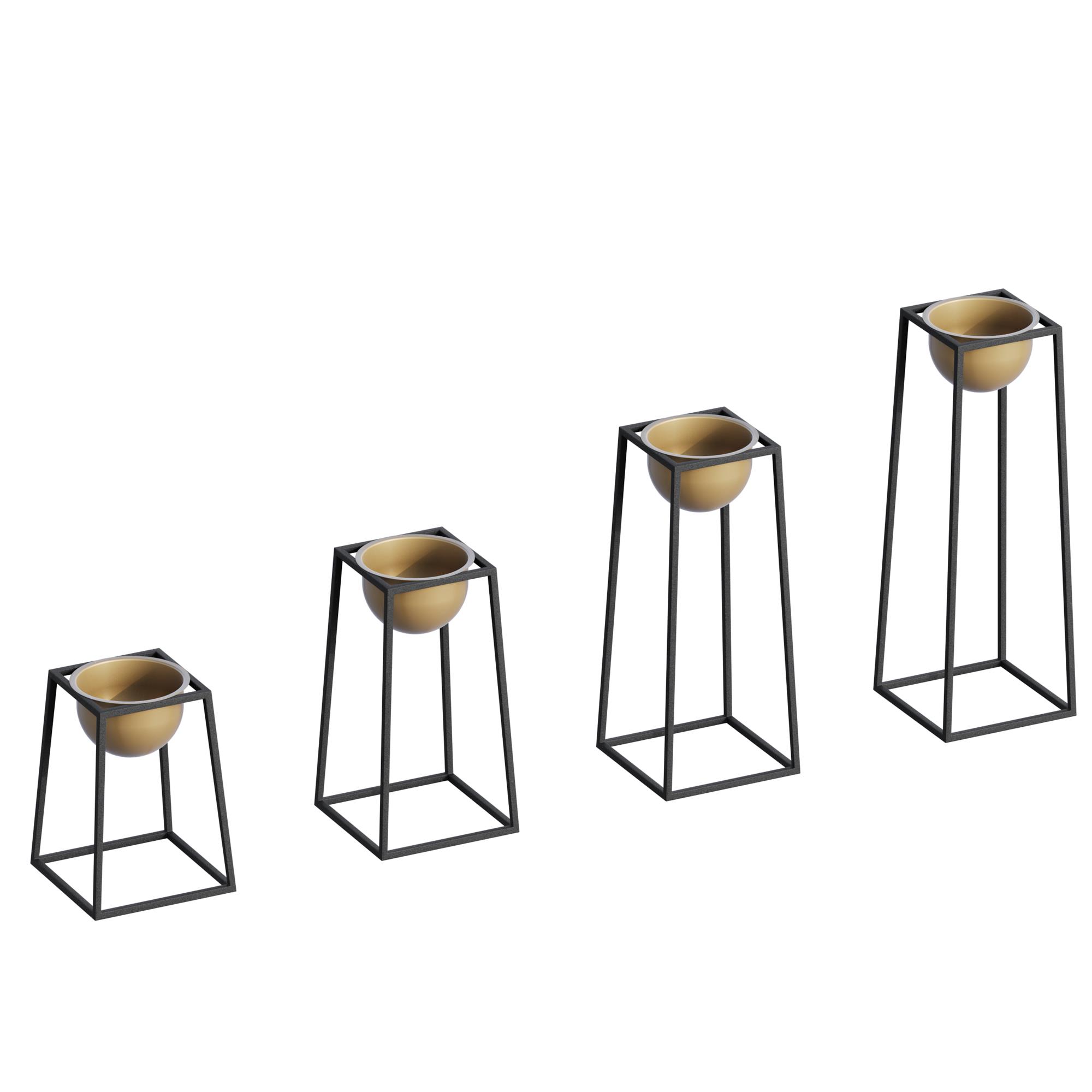 Dekoratif Siyah Gold,Metal Saksılık 4lü Set Modern Ayaklı Siyah Çiçeklik Kaktüs Standı,GED-018-A