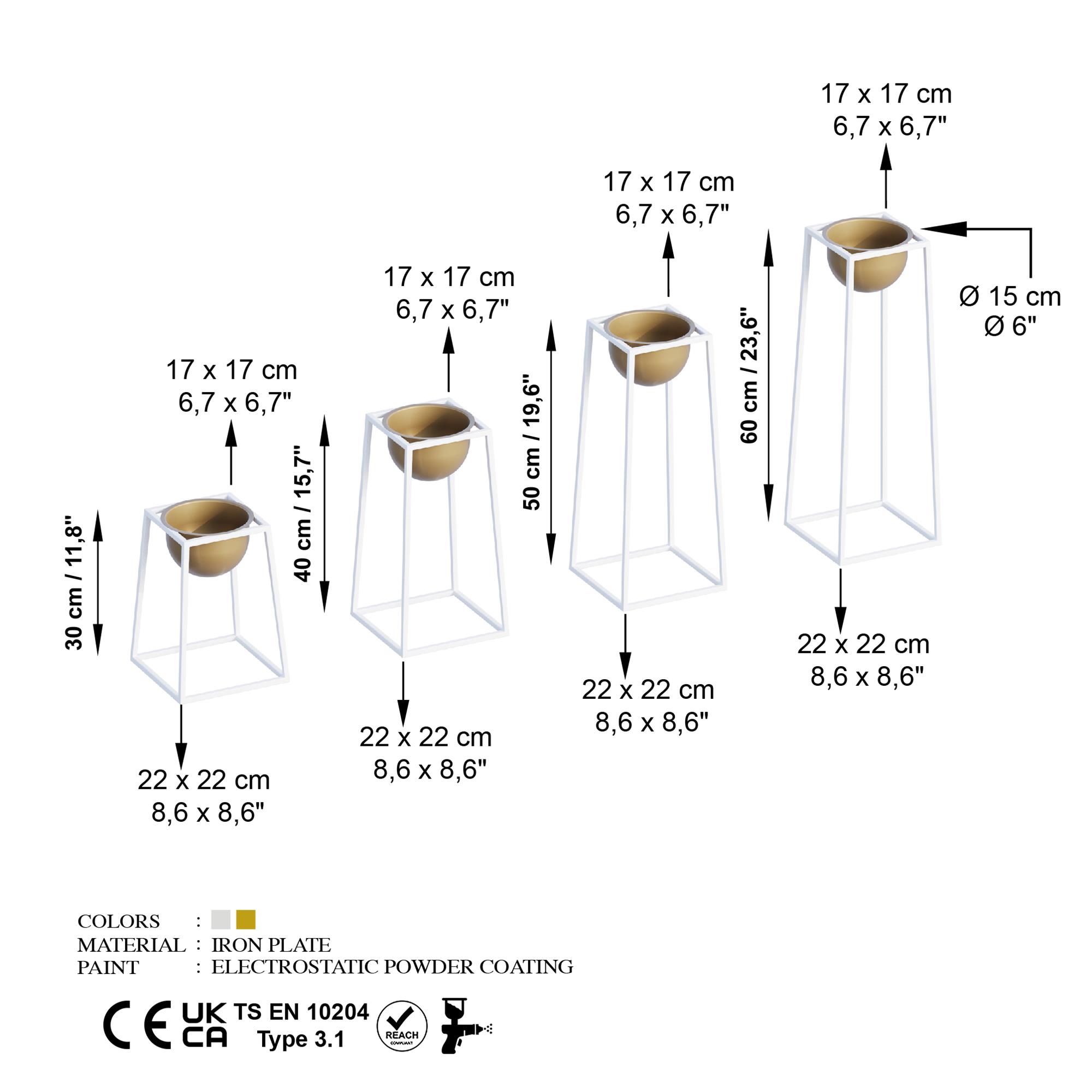 Dekoratif Beyaz Gold,Metal Saksılık 4lü Set Modern Ayaklı Beyaz Çiçeklik Kaktüs Standı,GED-018-C