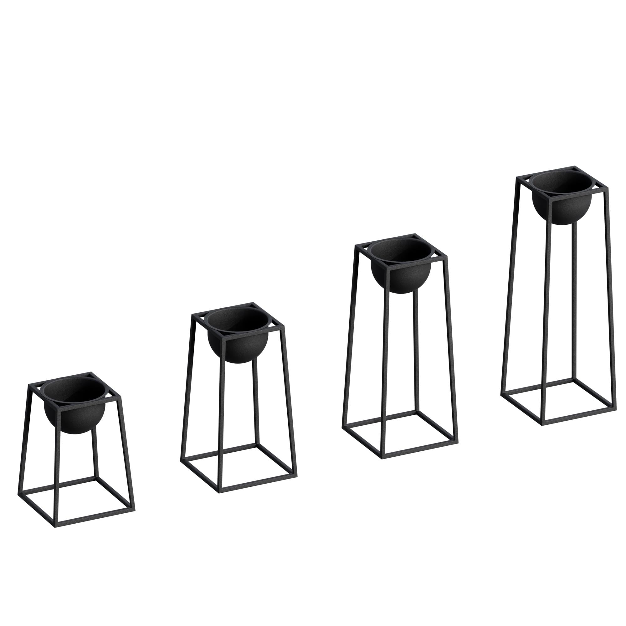 Dekoratif Siyah,Metal Saksılık 4lü Set Modern Ayaklı Siyah Çiçeklik Mumluk Kaktüs Standı,GED-018