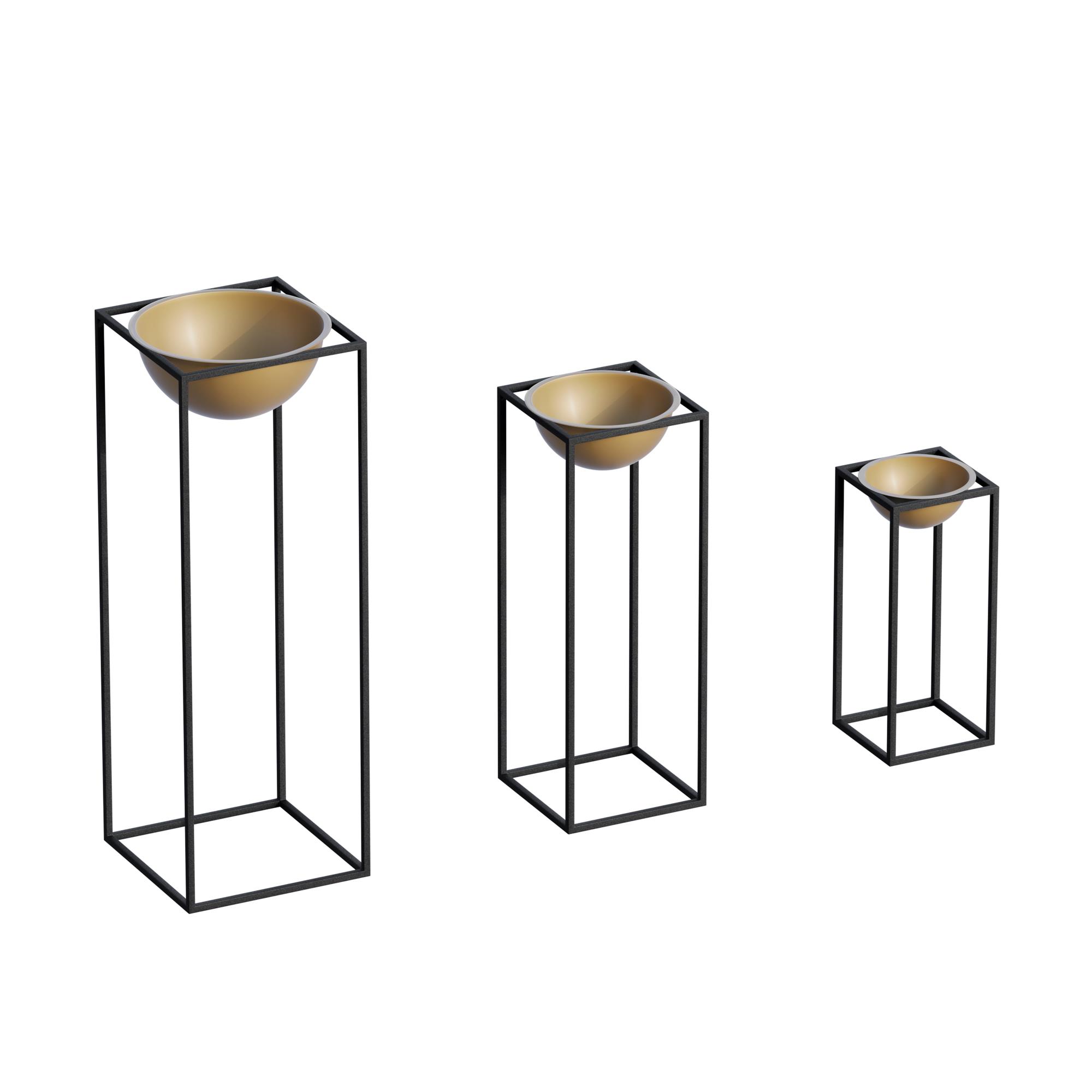 Dekoratif Siyah Gold,Metal Saksılık 3lü Set Modern Ayaklı Siyah Çiçeklik Mumluk Standı,GED-019-A