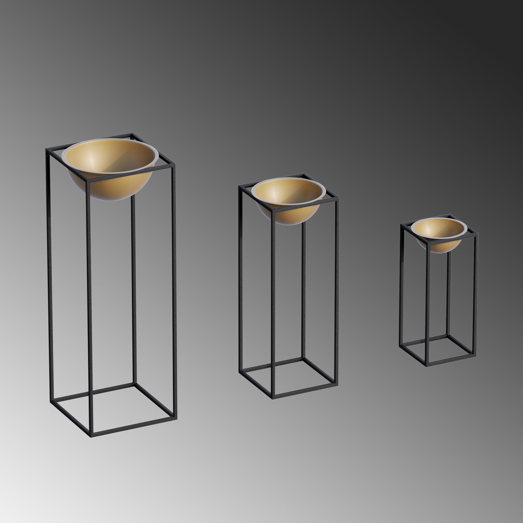 Dekoratif Siyah Gold,Metal Saksılık 3lü Set Modern Ayaklı Siyah Çiçeklik Mumluk Standı,GED-019-A