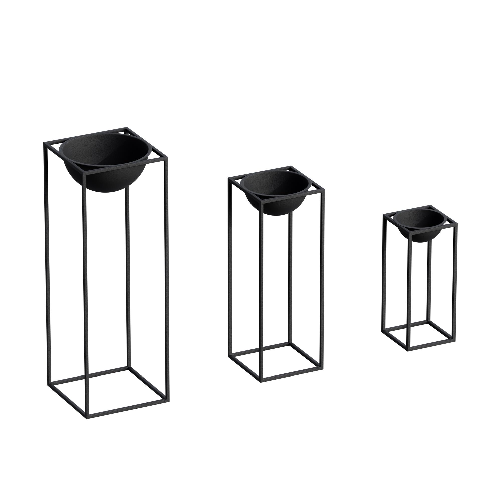 Dekoratif Siyah,Metal Saksılık 3lü Set Modern Ayaklı Siyah Çiçeklik Mumluk Kaktüs Standı,GED-019