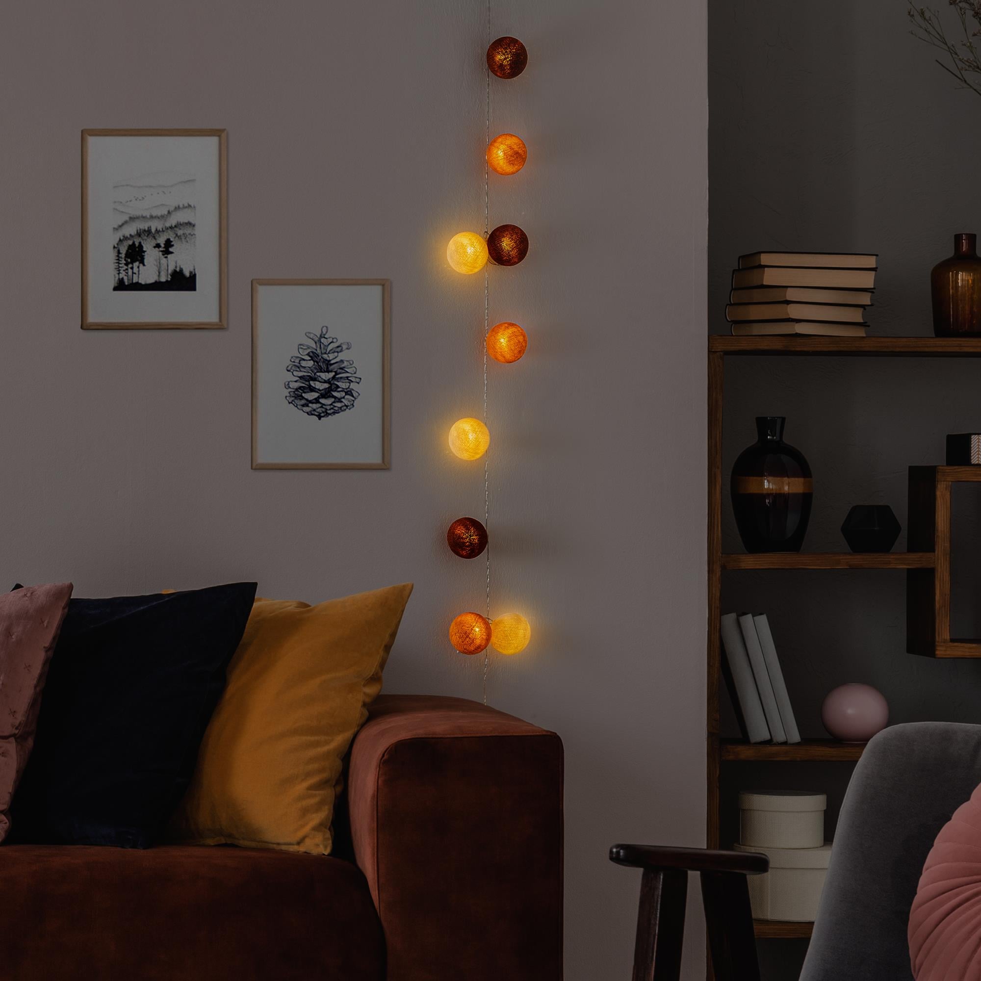 Polyester İp 20Li Süsleme Işıkları Kahverengi Hardal Bej Krt-005