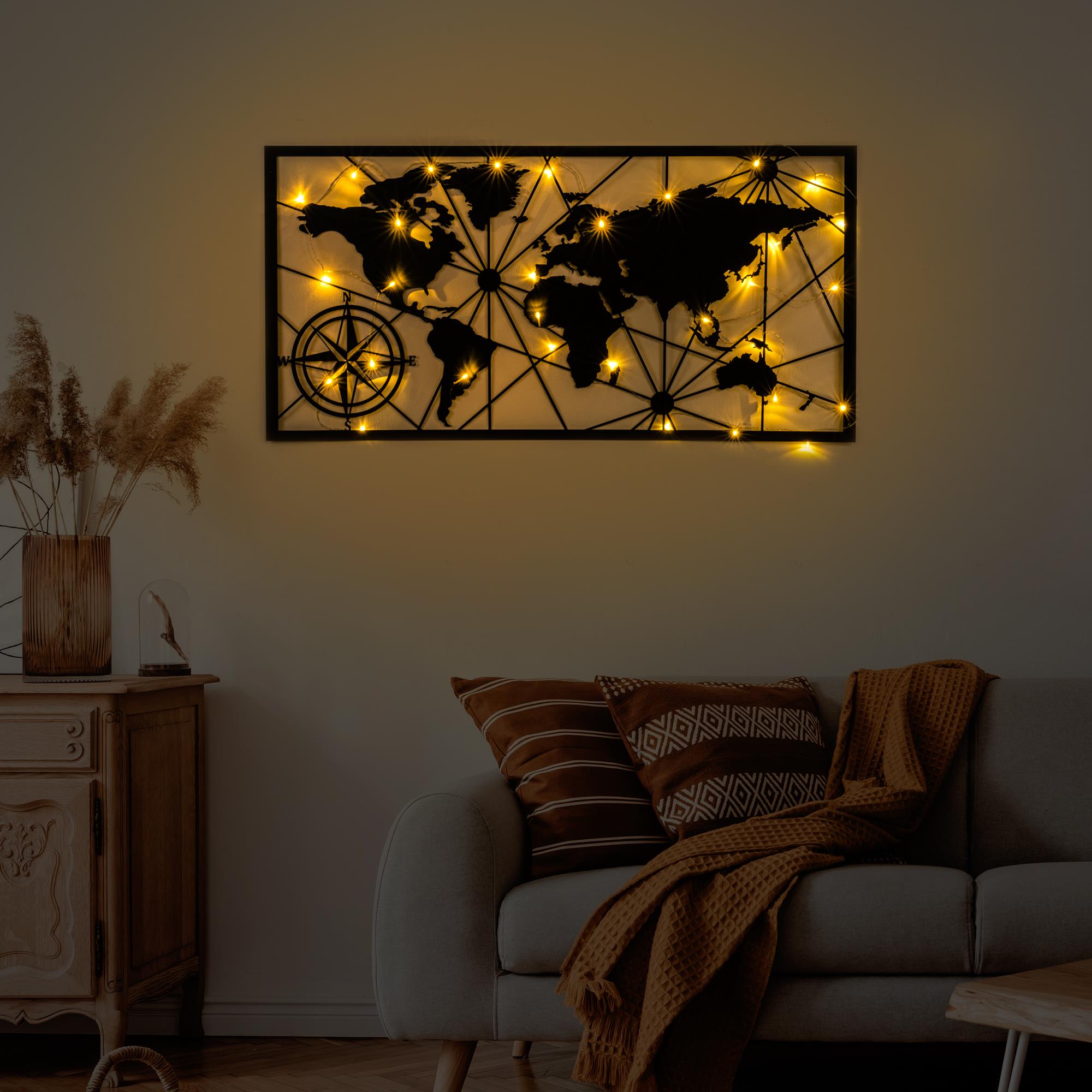 Metal Duvar Dekorları Pütürlü Siyah Metal-452-Led