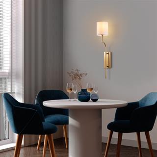 Lumora Modern Silindir Kumaş Abajur Aplik Beyaz Gold Gövde, Lüks Duvar Lambası LUMORA-15337
