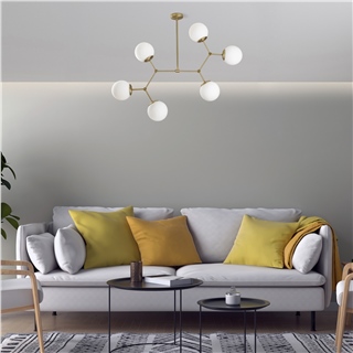 Camlı 6Lı Avize Parlak Gold Damar-6327