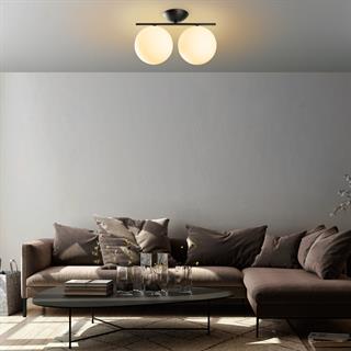 Luminar Modern 2Li Glop Cam Plafönyer Avize Siyah, Dekoratif Tavan Aydınlatma LUMINAR-14115
