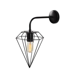 Elmas Geometrik Tel Başlık Metal Tekli Aplik Pütürlü Siyah,Modern Dekoratif Duvar Lambası ELMAS-6301