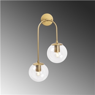 Modern Gold,2Li Aplik Şeffaf Cam Küre E14 Duy Salon Yatak Başı Antre Duvar Lambası,JEWEL-10580