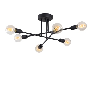 Modern Endüstriyel 6lı Avize Siyah Çapraz Kollu Tavan Lambası FLOWER-174