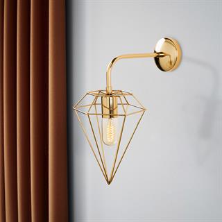 Elmas Geometrik Tel Başlık Metal Tekli Aplik Gold Kaplama, Modern Dekoratif Duvar Lambası ELMAS-6304