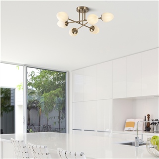 Eskitme Altın 6lı Plafonyer Avize Modern Camlı Salon E14 Duylu,CAMFLO-10390