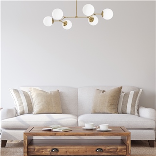 Modern 6 Kollu Ahtapot Avize Beyaz Glop Camlı Metal Yemek Masası Avizesi E27 Duylu,DAMAR-6322