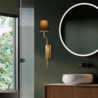 Lumora Modern Konik Kumaş Abajur Aplik Siyah Gold Gövde, Lüks Duvar Lambası LUMORA-15331